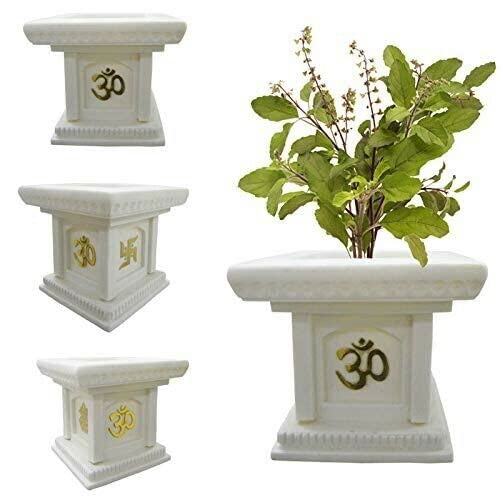 Tyagi-Export 10-inch White Tulsi Planter with Stand for Incense Sticks - Traditional Indian Pot for Home, Garden, Porch Decor | Perfect for Puja, Meditation & Ayurvedic Herbs