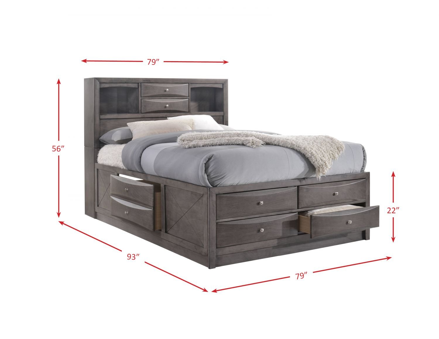 Picket House Madison King Size Storage Bed Frame in Gray - Modern Platform Bed with Underbed Storage for Master Bedroom & Guest Room