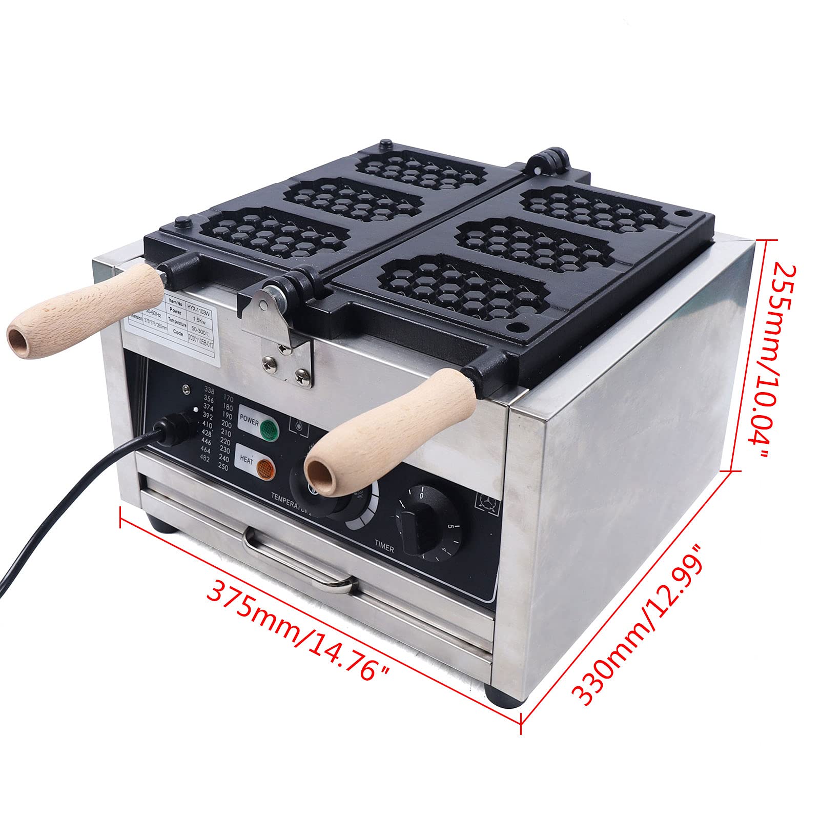 LOYALHEARTDY 110V 1500W Commercial Waffle Maker - 3-Piece Electric Waffle Machine with Non-Stick Surface for Bakeries, Restaurants & Canteens - Perfect for Breakfast Buffets, Cafes, and Catering Services