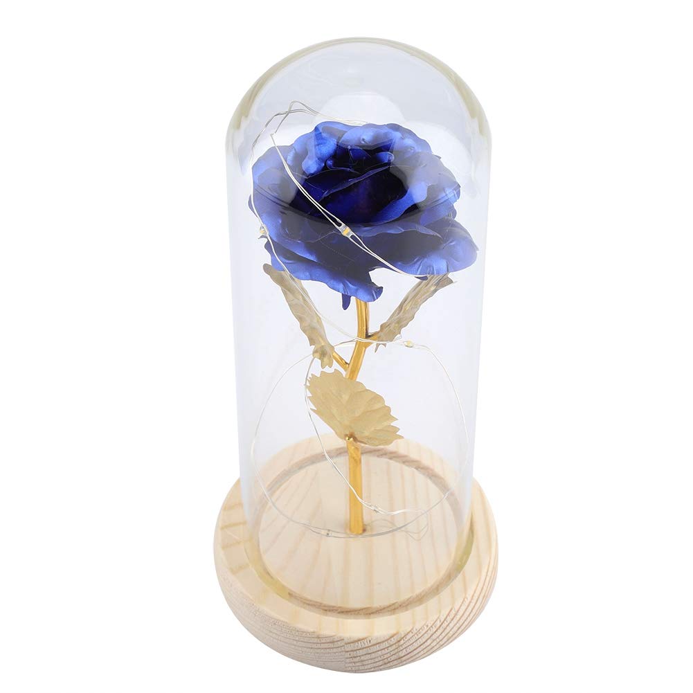 Preserved Eternal Rose Flower in Glass Dome with LED Lights - Blue Hakeeta Rose Gift for Girlfriend, Valentine's Day, Mother's Day | Romantic Home Decor, Wedding Centerpiece, Anniversary Present