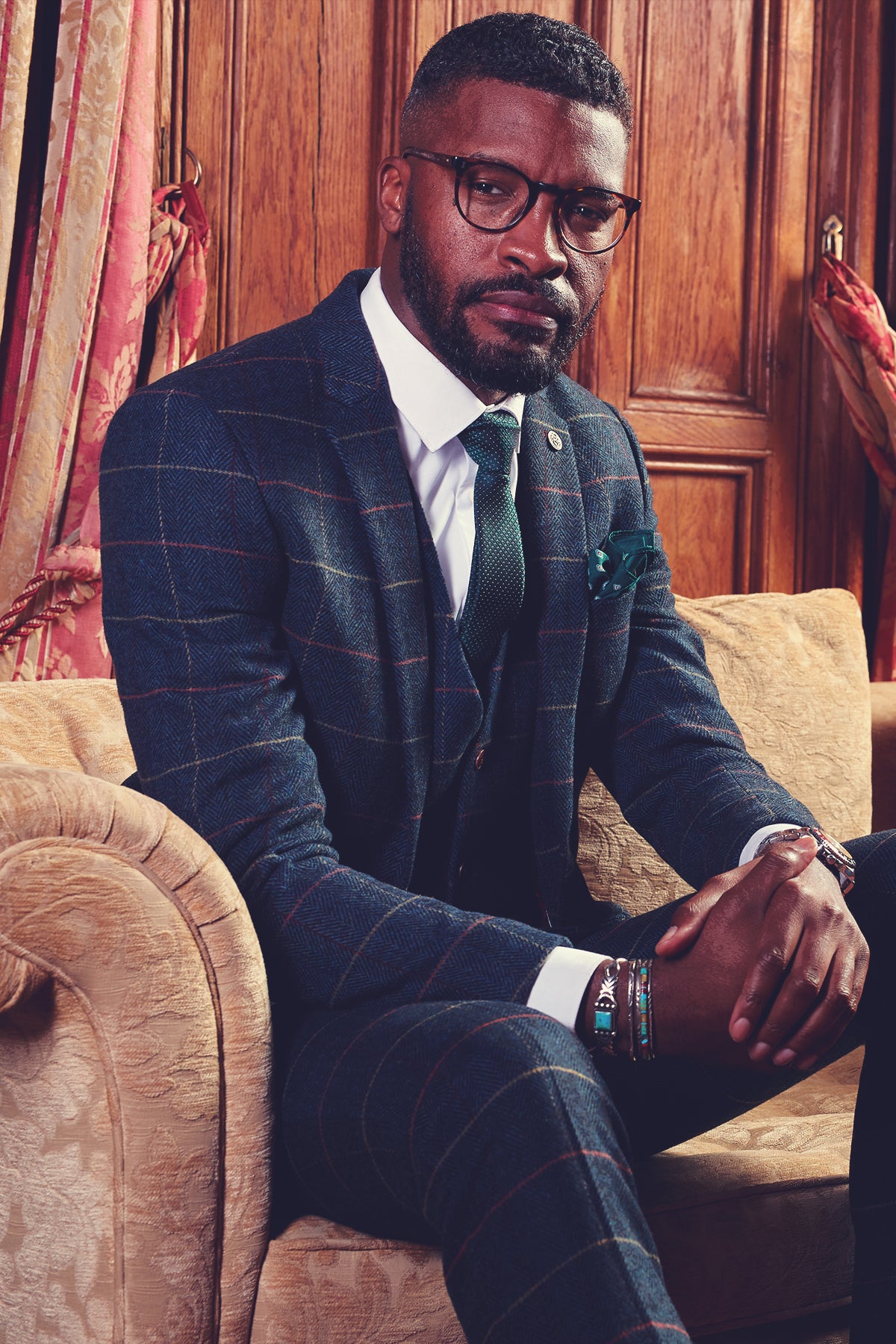 ETON Navy Blue Tweed Check Three Piece Suit for Men - Classic Formal Business Attire | Perfect for Weddings, Office Meetings & Special Occasions