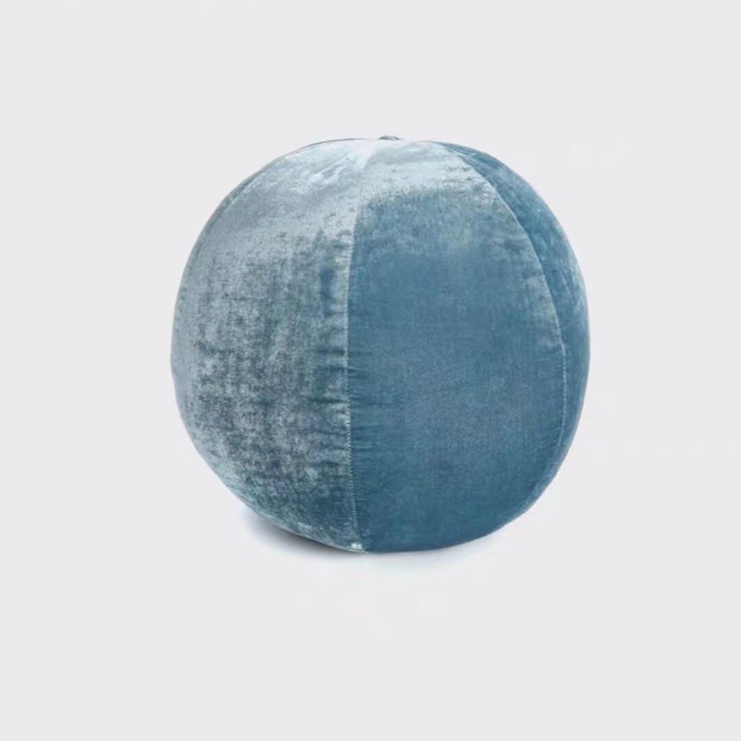 Blue Velvet Round Throw Pillows - Nordic Style Sofa Cushions for Home Decor, Living Room, Bedroom & Office (Set of 2) - Soft Decorative Accent Pillows for Couches, Chairs and Window Seats