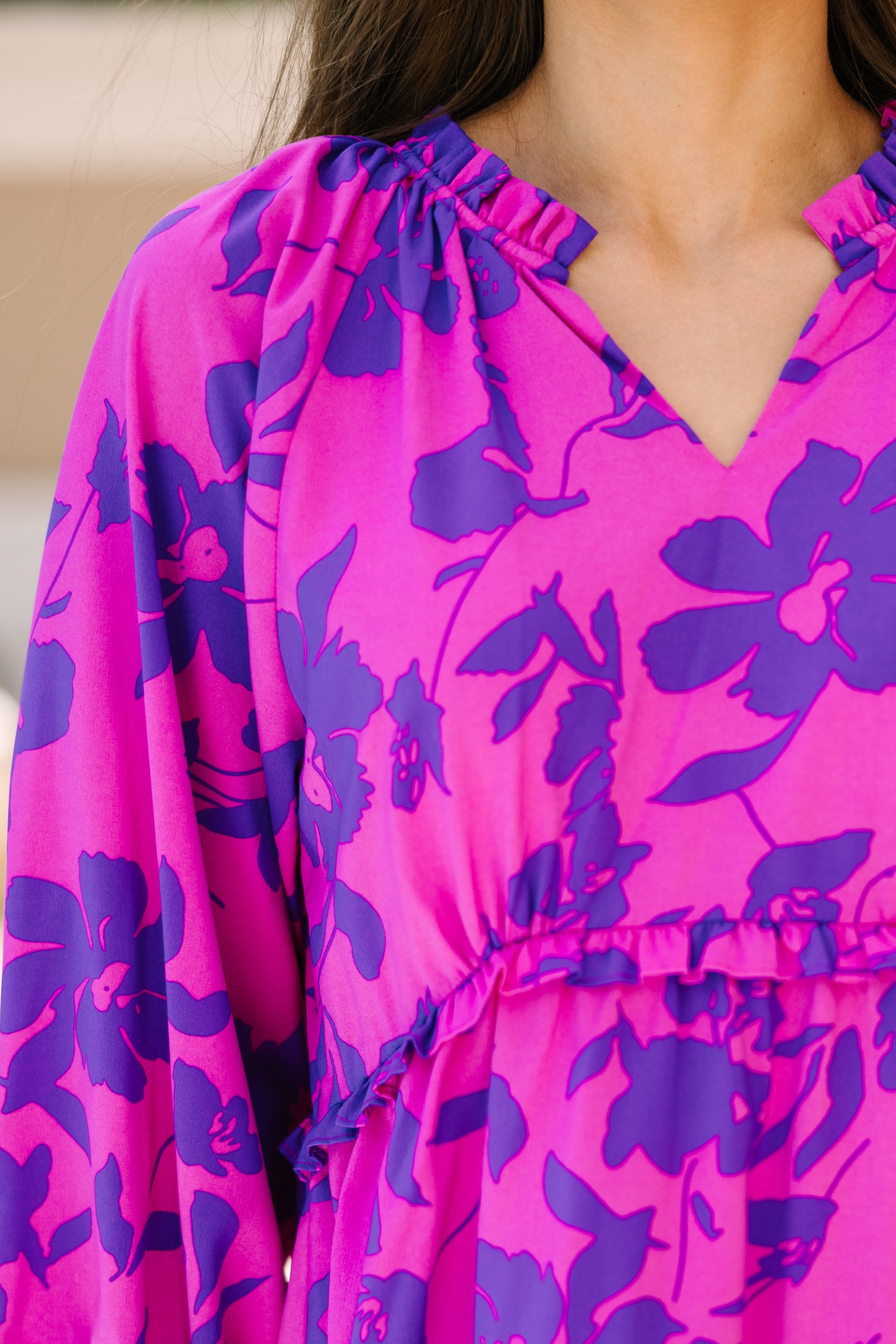 Elegant Magenta Purple Floral Dress for Women - Perfect for Summer Parties, Weddings & Special Occasions