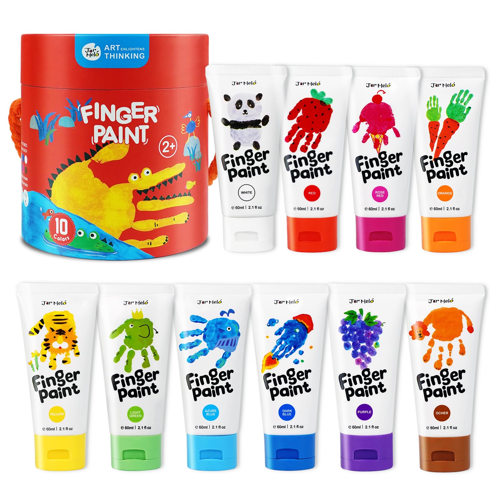 **Jar Melo Washable Non-Toxic Finger Paints for Toddlers - 10 Vibrant Colors (2.1 fl oz), Safe Hand & Feet Baby Paint, Large Capacity Art Supplies for Kids Ages 2+, Perfect for Preschool Learning & Creative Play at Home**
