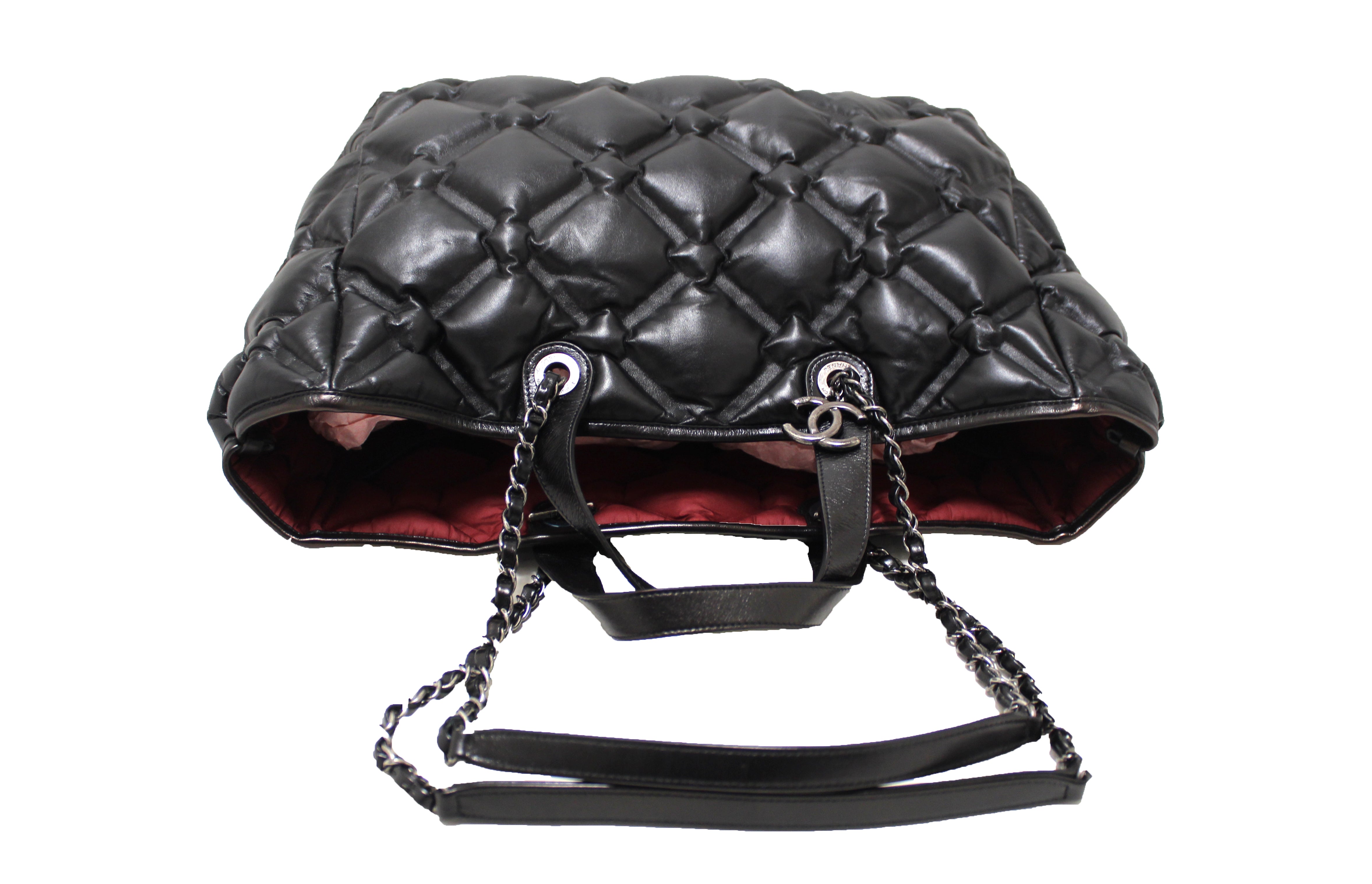 Authentic Chanel Black Bubble Quilted Lambskin Leather Large Tote Bag - Luxury Designer Handbag for Women, Perfect for Work, Travel & Everyday Use