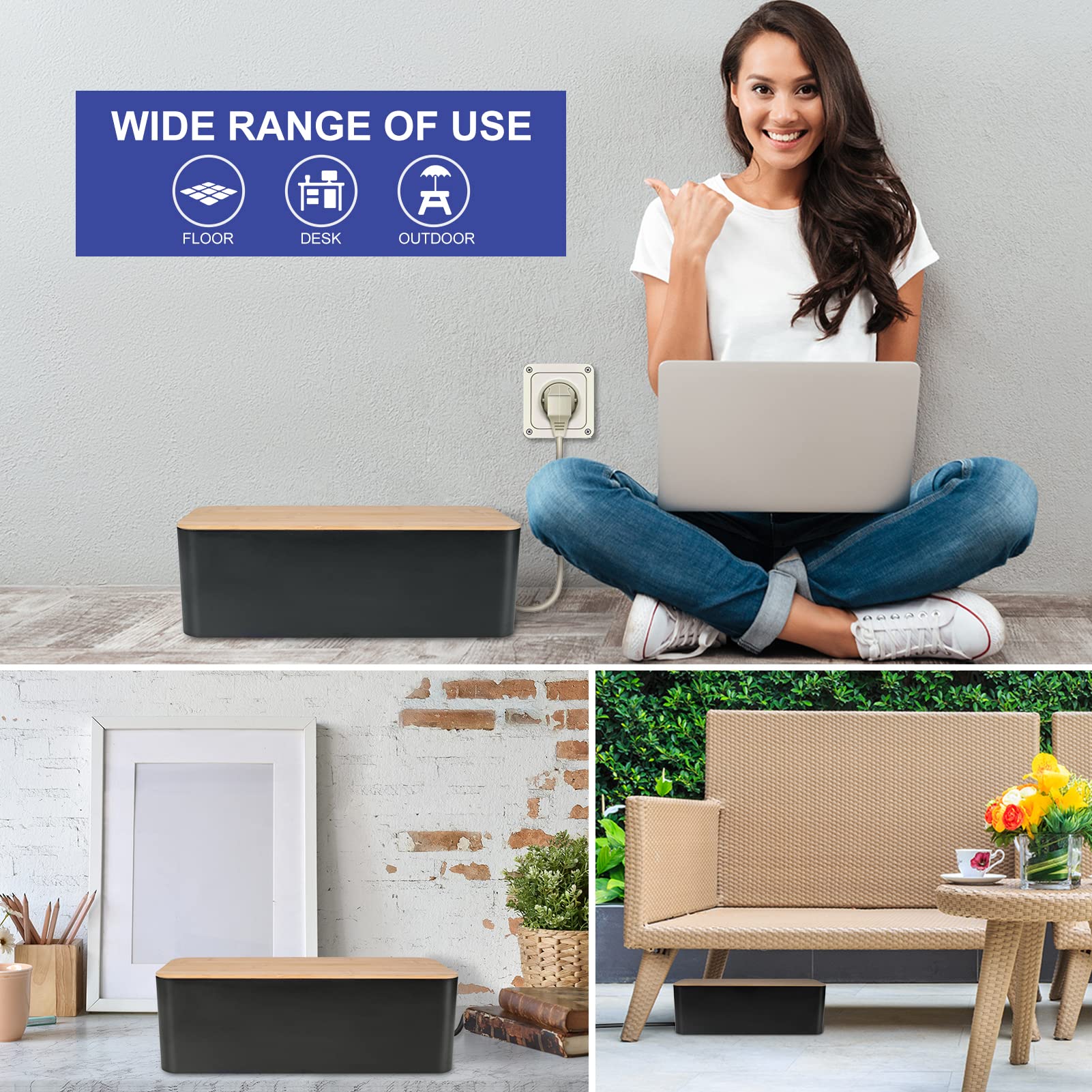 Wooden Style Cable Management Box - Cord Organizer to Hide Wires & Power Strips | Desk & Computer Cable Organizer | Safe ABS Material | 12.6