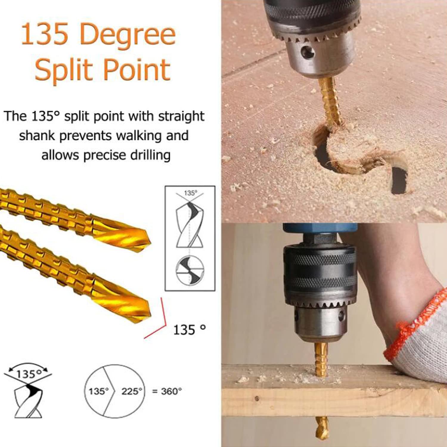 YUENTOEN 8Pcs Titanium Coated HSS Twist Drill Bit Set (3-10mm) - Serrated Spiral Saw Drill Bits for Woodworking, Metal, Plastic & Screw Hole Drilling | Perfect for Carpentry, DIY Projects & Home Repairs