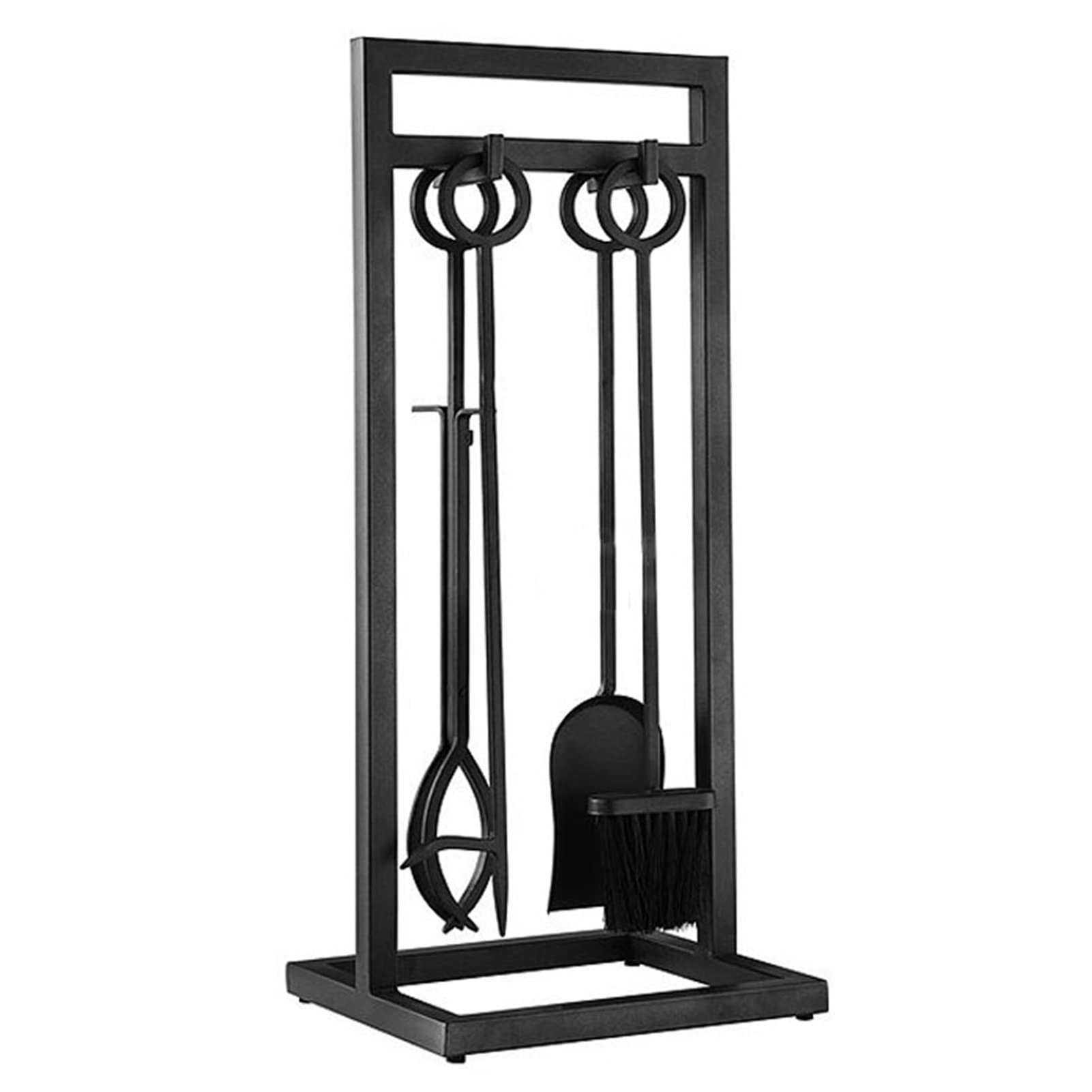 5-Piece Rustic Fireplace Tool Set with Ring Handles - Heavy Duty Iron Fire Pit Accessories for Indoor/Outdoor Use - Includes Log Holder & Poker - Perfect for Fireplace, Campfire & Backyard Gatherings