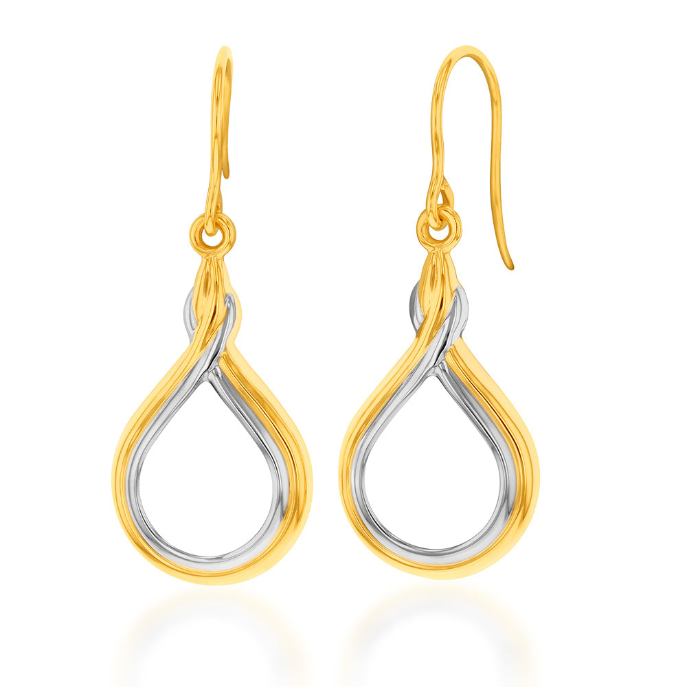 9ct White and Yellow Gold Two-Tone Teardrop Earrings for Women - Elegant Dangle Drop Earrings for Parties, Weddings & Special Occasions
