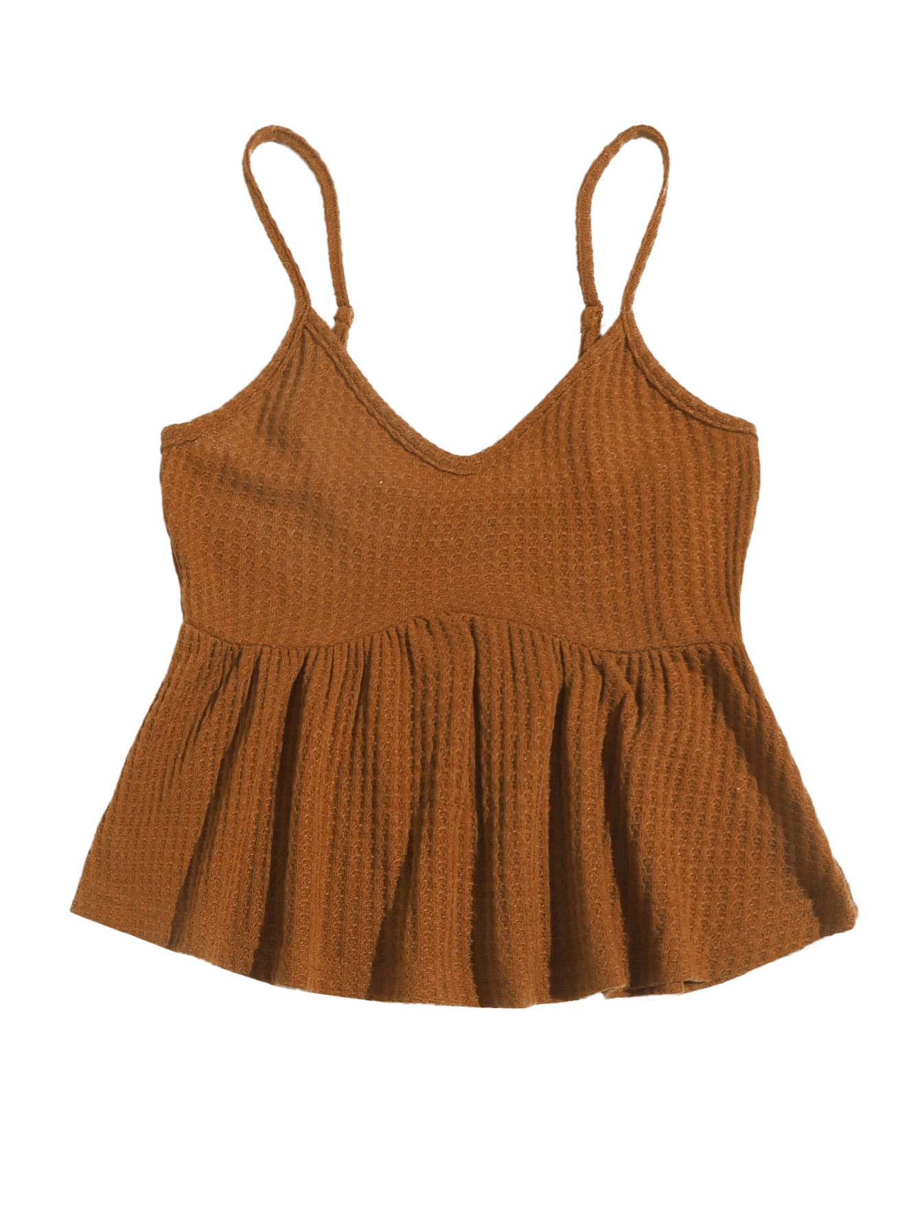 Milumia Women's Waffle Knit Ruffle Hem Cami Crop Top - Spaghetti Strap Peplum Blouse for Summer, Casual Outfits & Date Nights | Trendy Tops for Women
