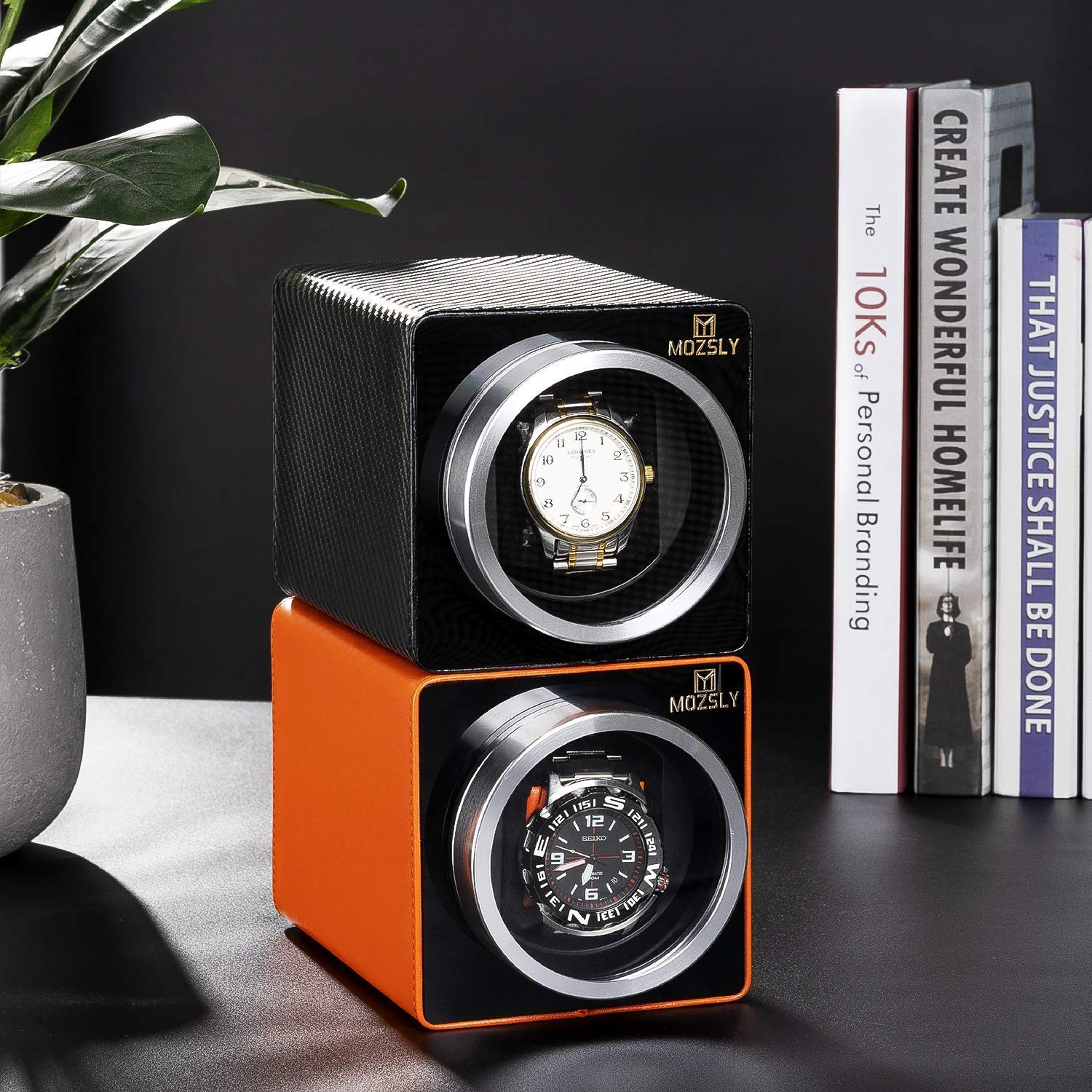 MOZSLY Automatic Watch Winder for Men & Women - Quiet Motor with 4 Rotation Modes - Luxury Watch Storage Box for Rolex, Omega & More - Perfect for Travel, Office & Home Display