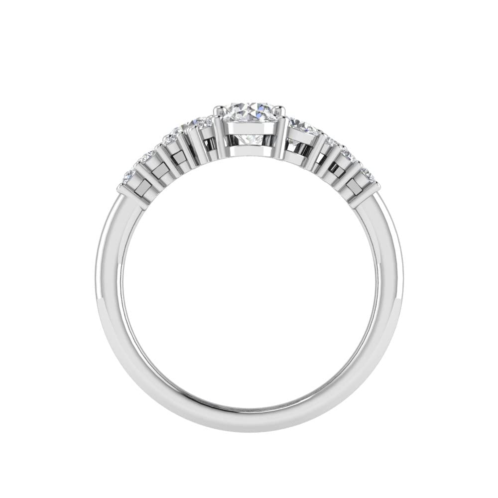 TwoBirch Floral Design Off-Center Ring Guard & Engagement Ring Bridal Set (2 Rings) - Diamond Simulant White Gold Wedding Band for Women - Perfect for Proposals, Anniversaries & Bridal Jewelry