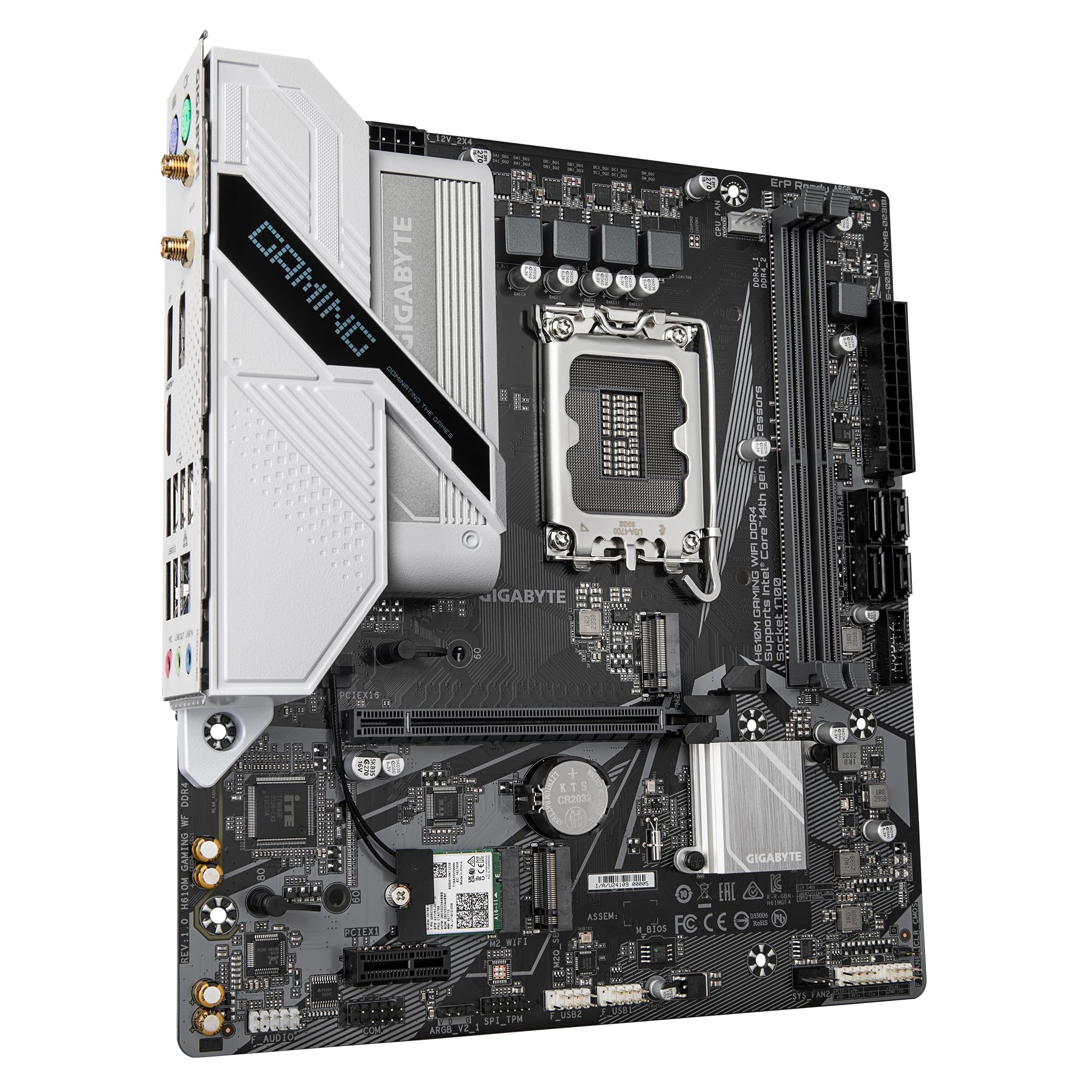 Gigabyte H610M Gaming WF DDR4 Motherboard - Supports Intel Core 14th Gen CPUs, 6+1+1 Hybrid Digital VRM, DDR4 up to 3200MHz, Dual PCIe 3.0 M.2 Slots, Wi-Fi 802.11ac, Gigabit LAN, USB 3.2 Gen 1 - Perfect for Gaming PCs & Home Office Workstations