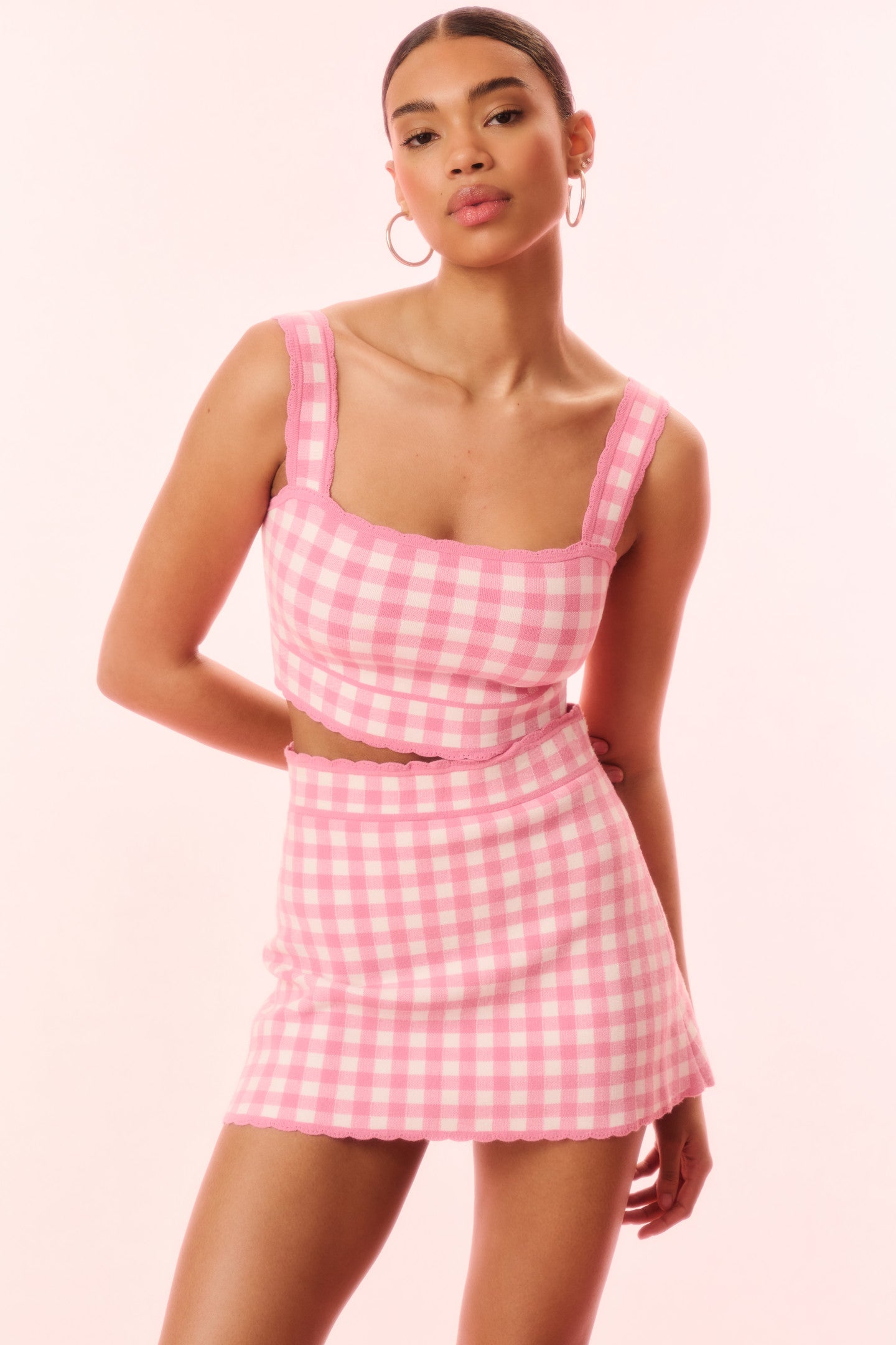 Muna Checkered Knit Mini Skirt for Women - Vintage Plaid A-Line Skirt with Stretchy Waistband | Perfect for Casual Outfits, Date Nights & Fall Fashion
