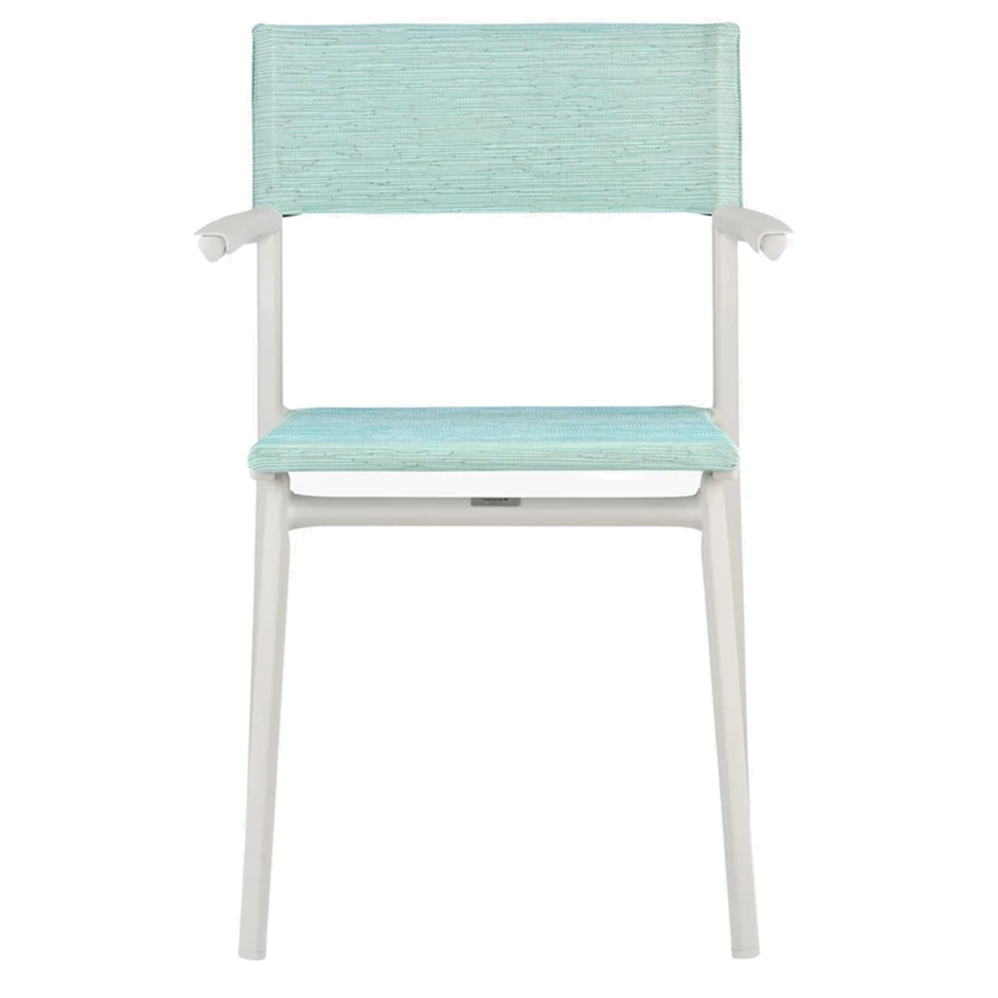 Lafuma ORON Outdoor Dining Armchair Set of 2 - Sand Frame & Mistral Blue - Weather-Resistant Patio Furniture for Garden, Poolside, and Backyard Relaxation