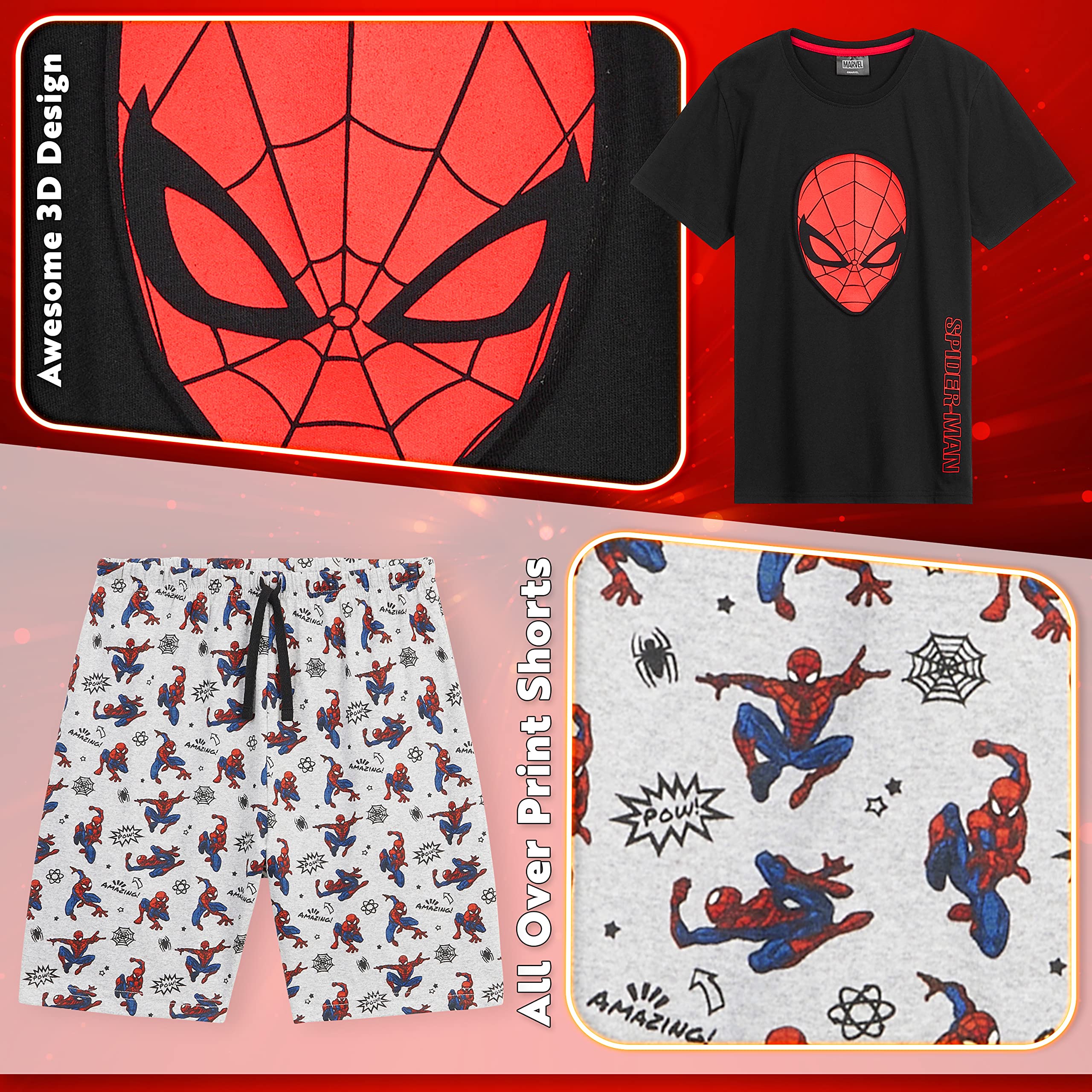 Marvel Avengers Boys Pajama Set - Spiderman Kids Sleepwear, Teen Boys PJs with T-Shirt & Shorts, Summer Lounge Wear, Superhero Gifts for Birthday & Christmas | Perfect for Sleepovers, Movie Nights & Cosplay