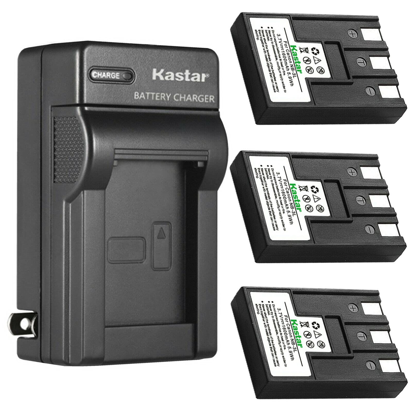 Kastar 3-Pack NB-4L Battery and AC Wall Charger Replacement for Canon PowerShot 20, IXUS Series Cameras - Perfect for Travel Photography & Backup Power