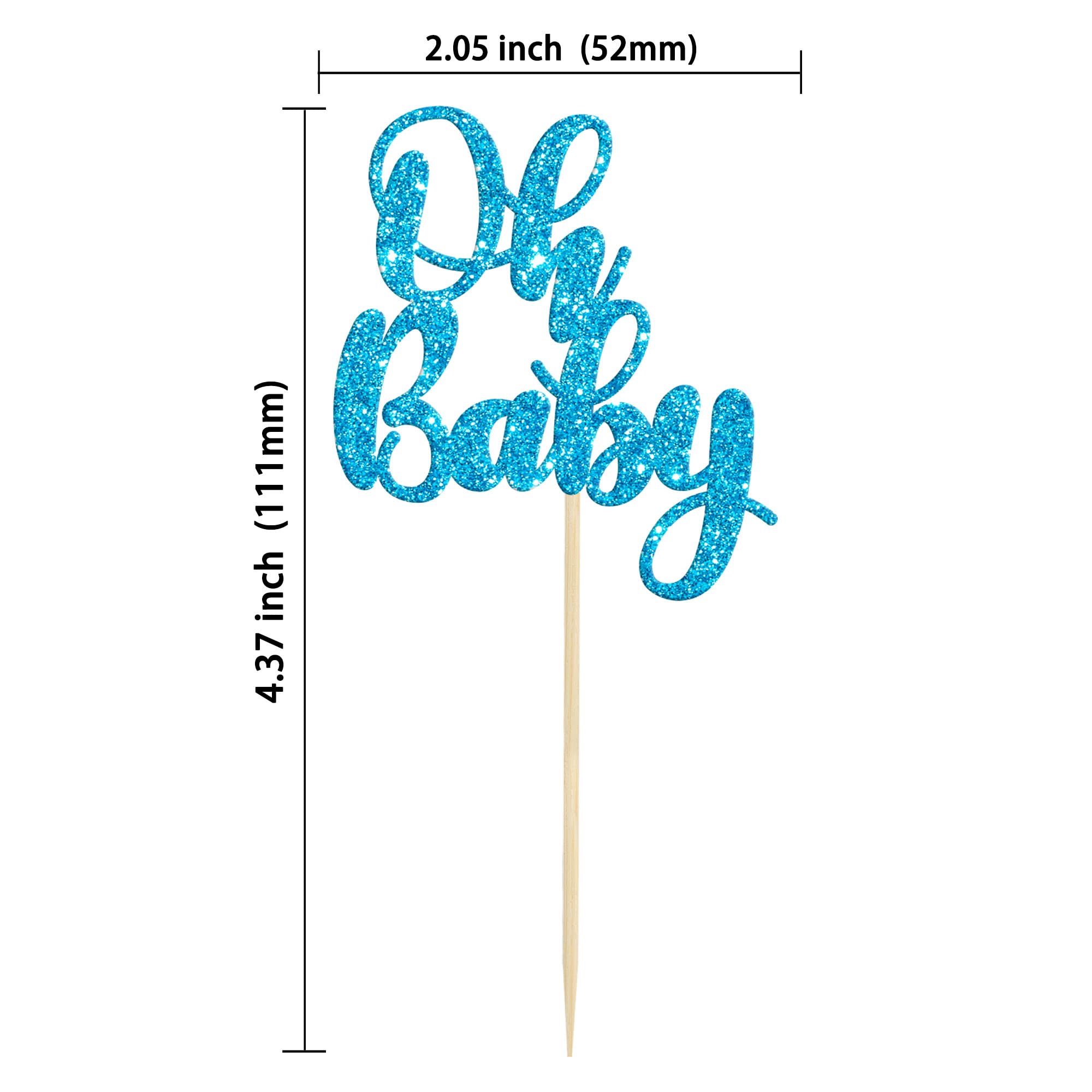 36 Pack Blue Glitter Oh Baby Cake Toppers - Cupcake Picks for Wedding, Birthday & Baby Shower Party Decorations | Perfect for Dessert Table, Baby Gender Reveal & Celebration Cakes