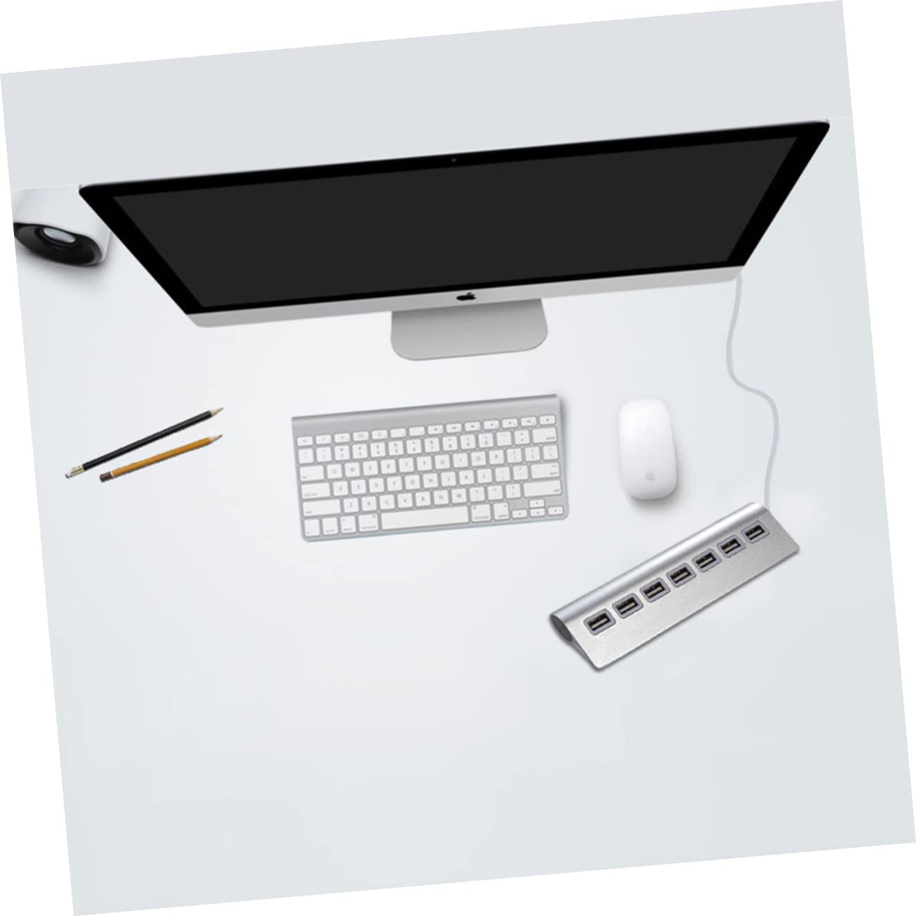 HEMOTON 7-Port USB 2.0 Hub for Computer & Laptop, Aluminum USB Splitter with Additional Power Port, Silver - Ideal for Home Office, Gaming, and Multi-Device Connectivity