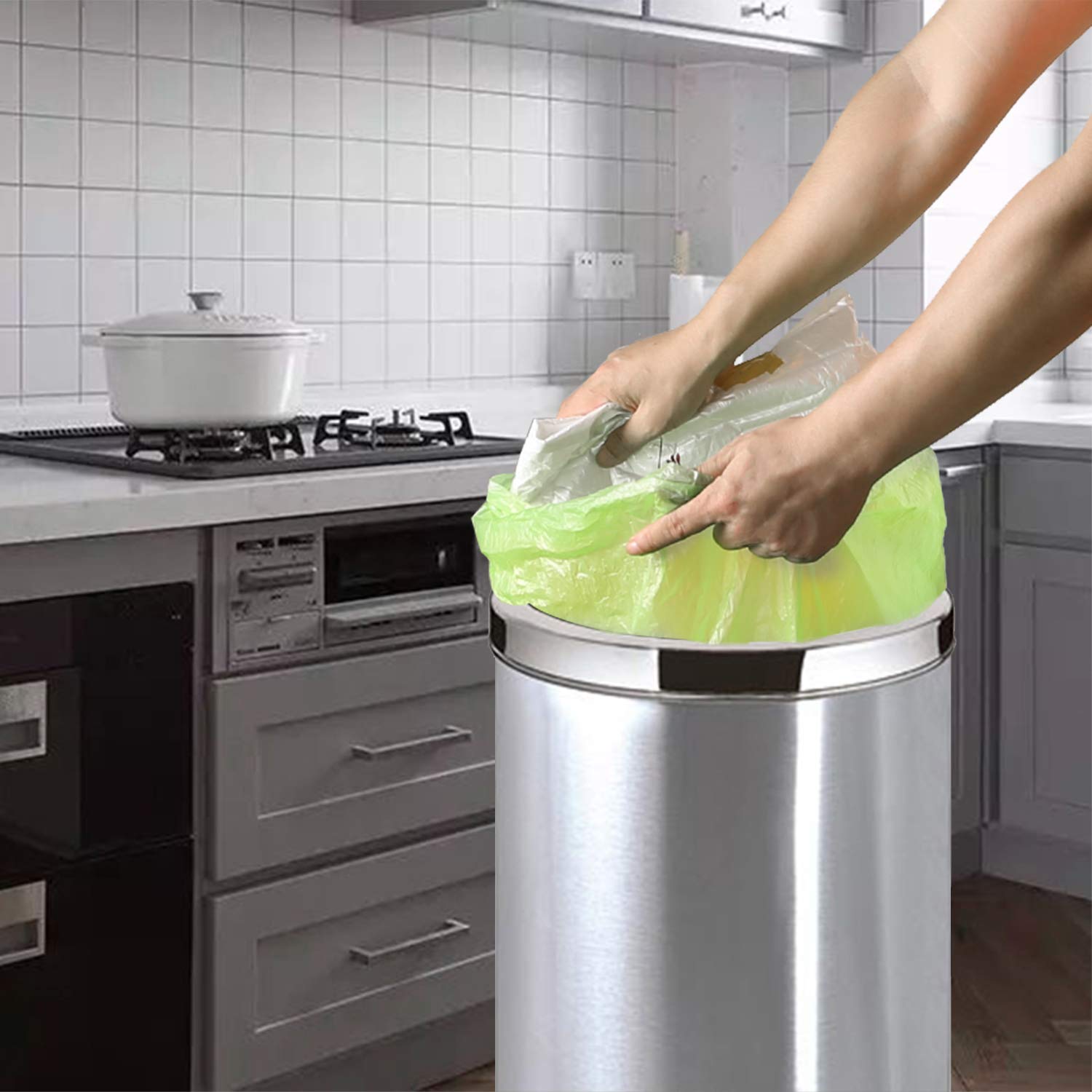 Eco-Friendly 13-15 Gallon Plant Based Compostable Trash Bags - Unscented Tall Kitchen Garbage Bags for Recycling, Yard Waste & Office Use (75 Count, Green) | Perfect for Sustainable Home, Outdoor & Commercial Waste Disposal