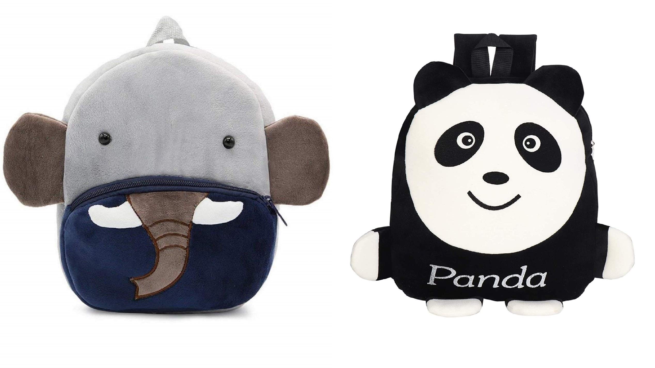 Blue Tree Kids School Backpack Set - Soft Plush Cartoon Backpack & Mini Travel Bag for Boys & Girls (Elephant & Panda Design) - Perfect for School, Daycare & Family Trips