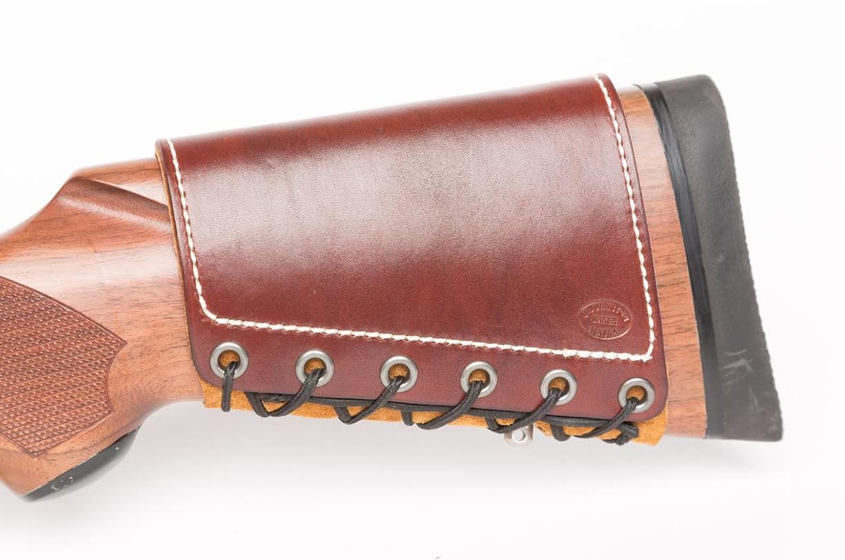 Diamond D Leather Rifle Butt Cuff - 6 Loop Ammo Carrier for 300 Win Mag - Premium Brown Leather Rifle Stock Accessory for Hunting & Shooting Sports