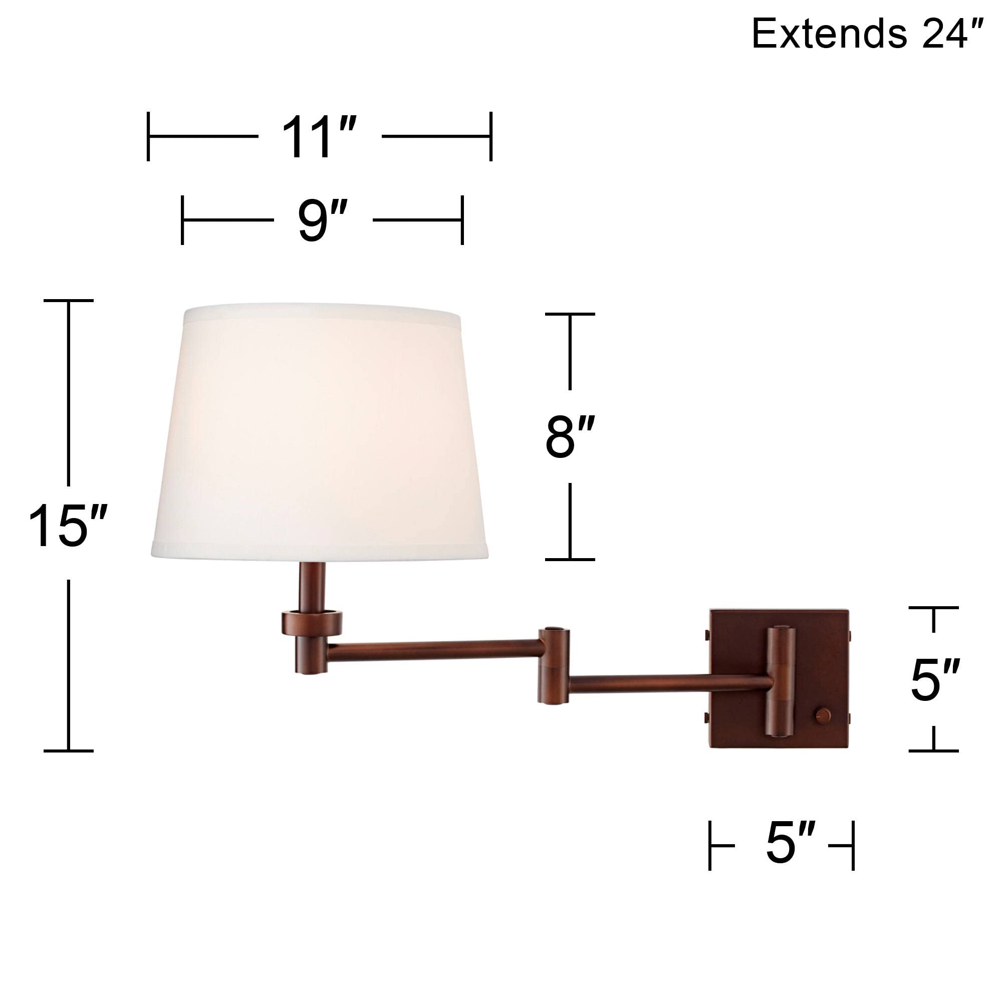 360 Lighting Vero Modern Swing Arm Wall Lamp with USB Charging Port - Oil Rubbed Bronze Plug-in Light Fixture with Cream Drum Shade - Perfect for Bedroom, Living Room, Hallway & Dining Areas (Reading Light, Nightstand Lamp, Home Decor)