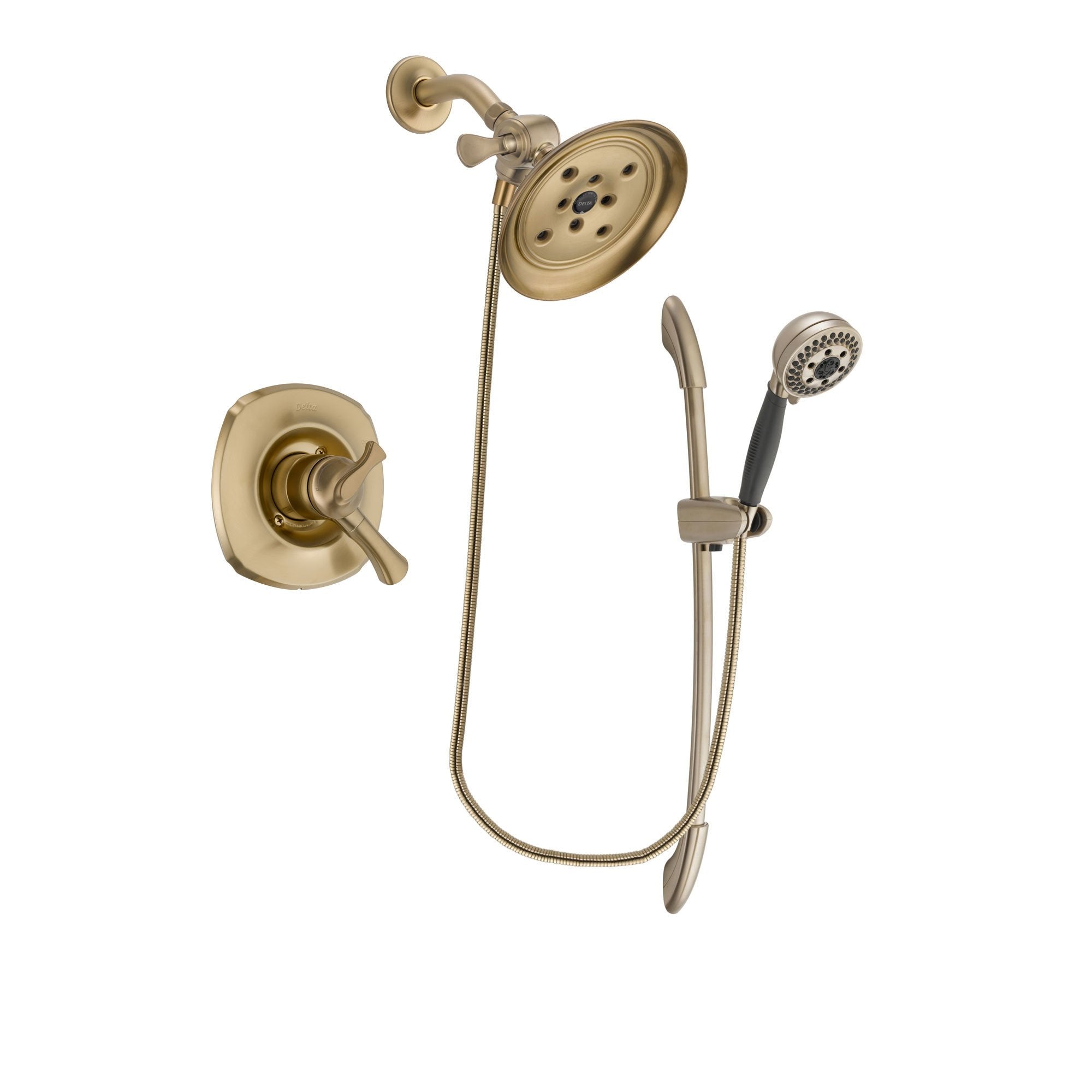 Delta Addison Champagne Bronze Dual Control Shower System - Large Rain Shower Head & 5-Spray Handshower with Slide Bar - Includes Rough-in Valve DSP3390V - Perfect for Modern Bathroom Renovations & Spa-Like Shower Experience