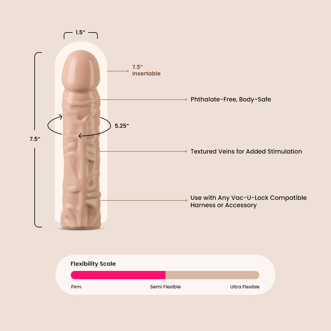 8 Inch Classic Vac U Lock Dildo - Realistic Firm Silicone Adult Toy for Men & Women | Perfect for Strap-On Harnesses, Bondage Play & Solo Pleasure