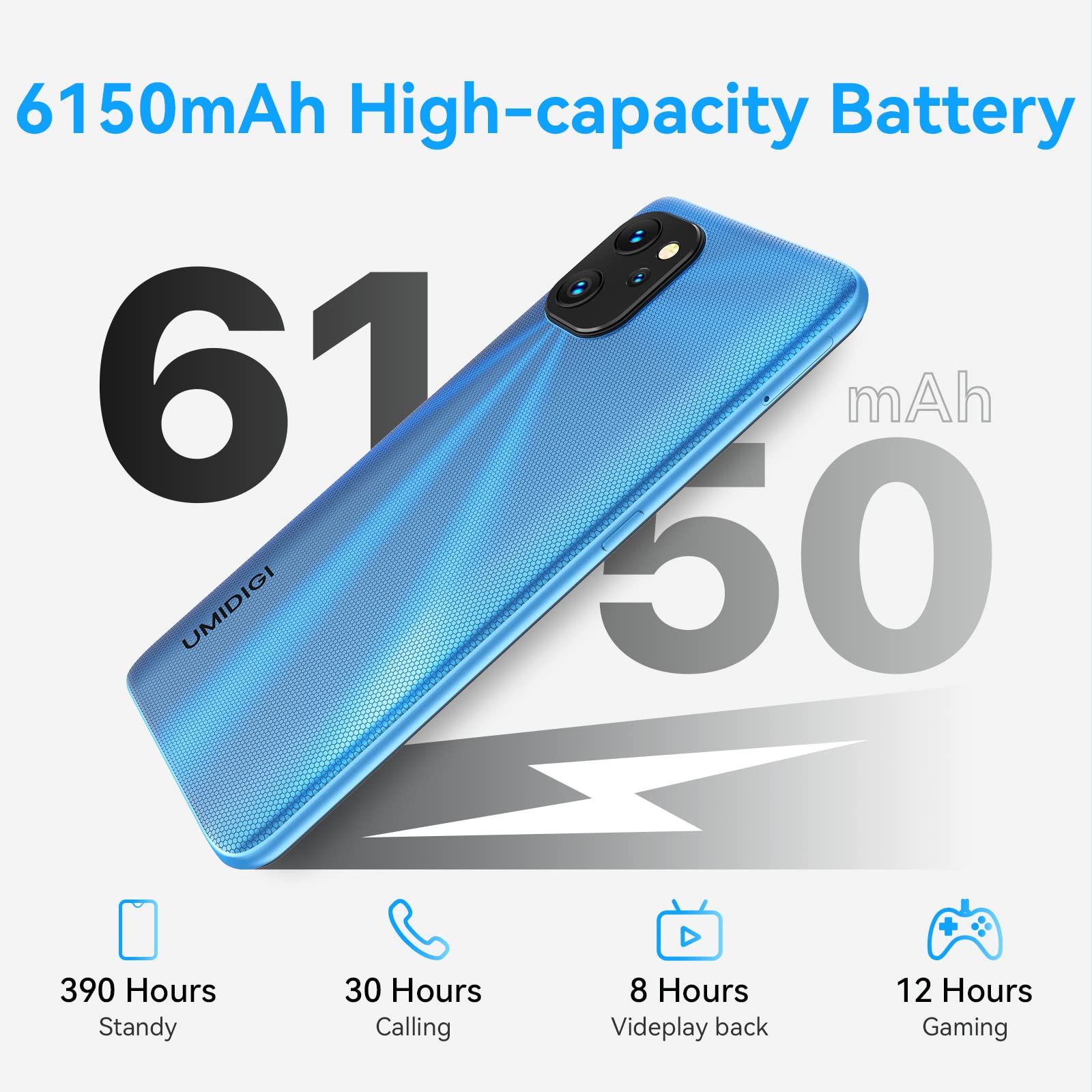UMIDIGI Power 7 Unlocked Smartphone, 4GB RAM 128GB Storage, 6150mAh Long-Lasting Battery, Octa-Core Processor, 6.7