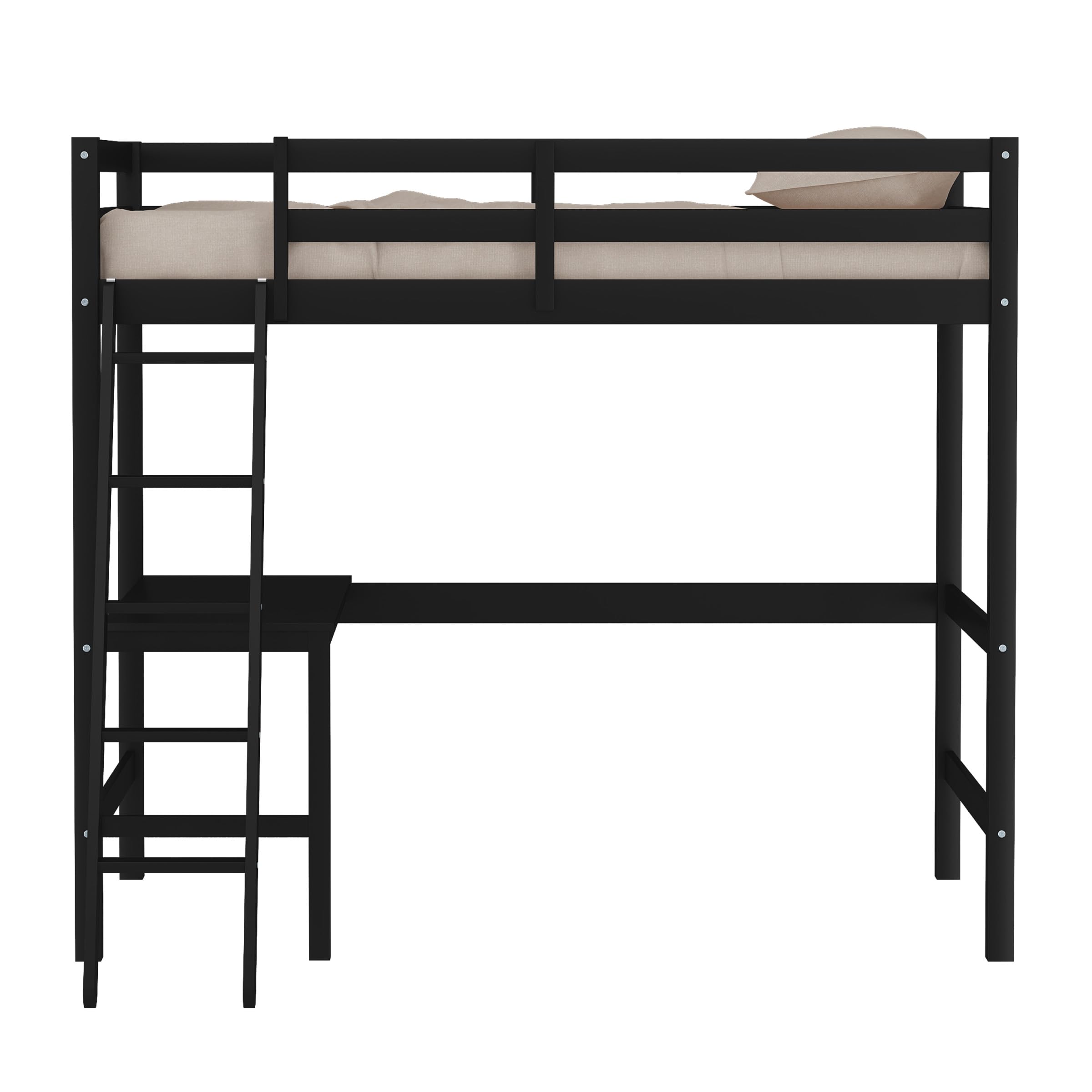 Hillsdale Caspian Youth Solid Wood Twin Loft Bed for Kids Room - Sturdy Black Wooden Bunk Bed with Ladder | Perfect for Small Spaces, Dorm Rooms & Kids Bedrooms