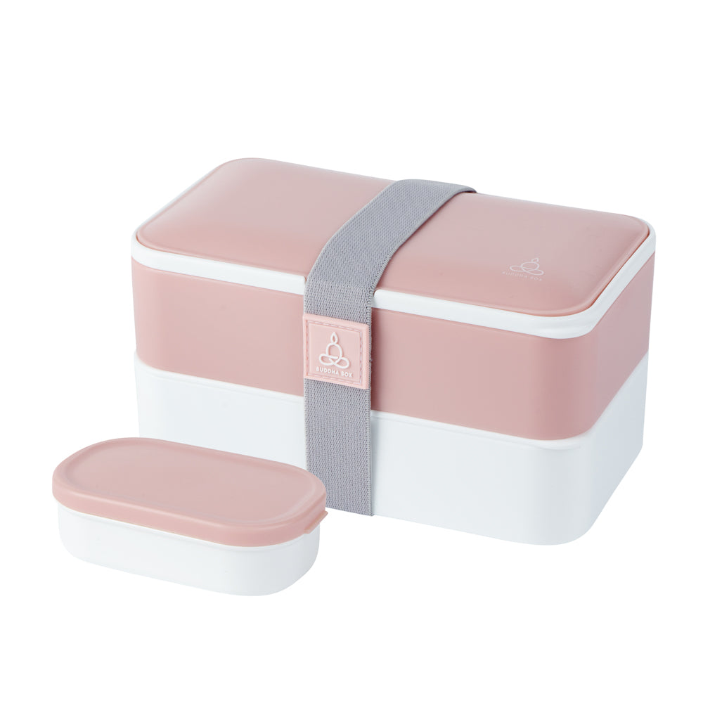 Bento Tek 41 oz Pink and White Buddha Lunch Box with Utensils & Sauce Cup | All-in-One Meal Prep Container | 7.25
