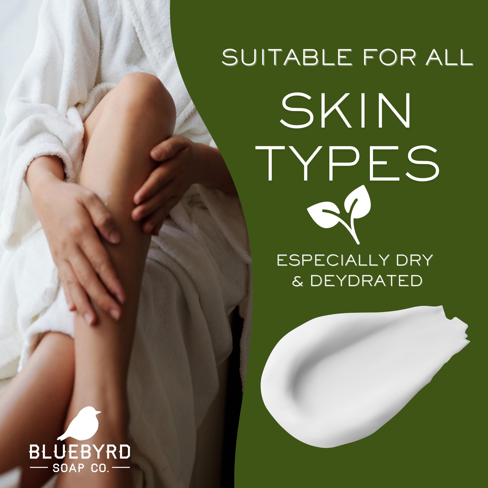Bluebyrd Soap Co. Eucalyptus Mint Body Butter - Whipped Moisturizing Cream for Dry Skin | Non-Greasy Hand, Body & Foot Lotion for Men & Women | 8oz Jar | Perfect for Spa Nights, Post-Workout Recovery & Winter Skin Care