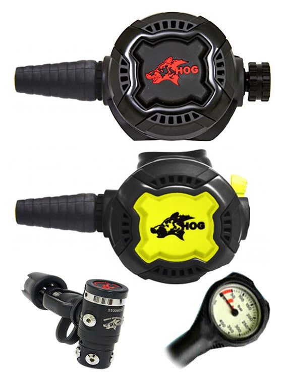HOG D3 DIN or Yoke Regulator with Zenith Smoke and Octo - Includes Free Termo Gauge for Scuba Diving & Professional Underwater Exploration