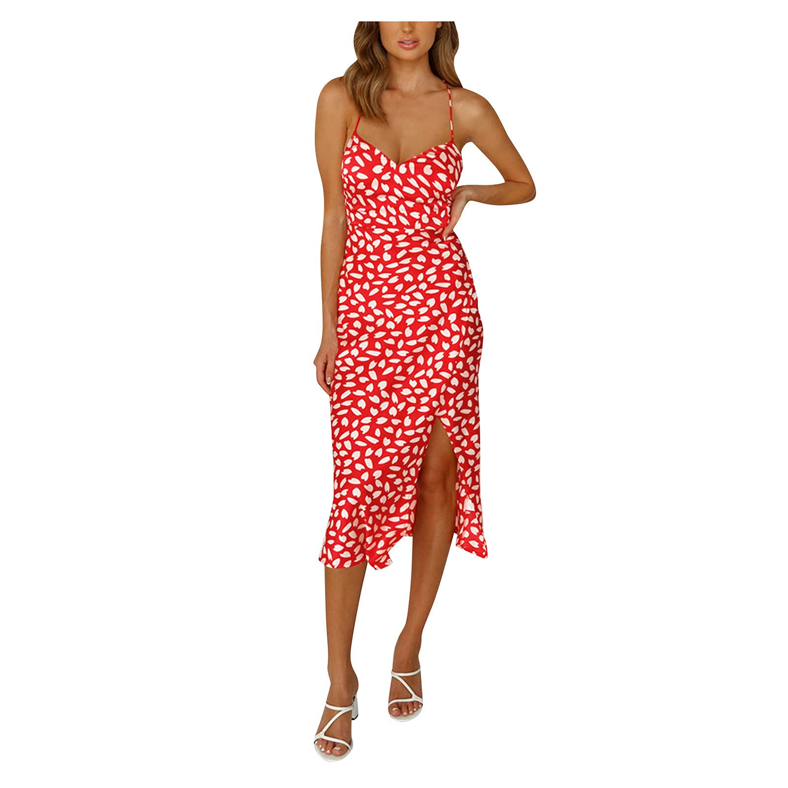 Women's Red Floral Print Sleeveless Suspender Dress - Summer Casual Long Blouse for Women | Perfect for Beach Vacations, Date Nights & Outdoor Parties