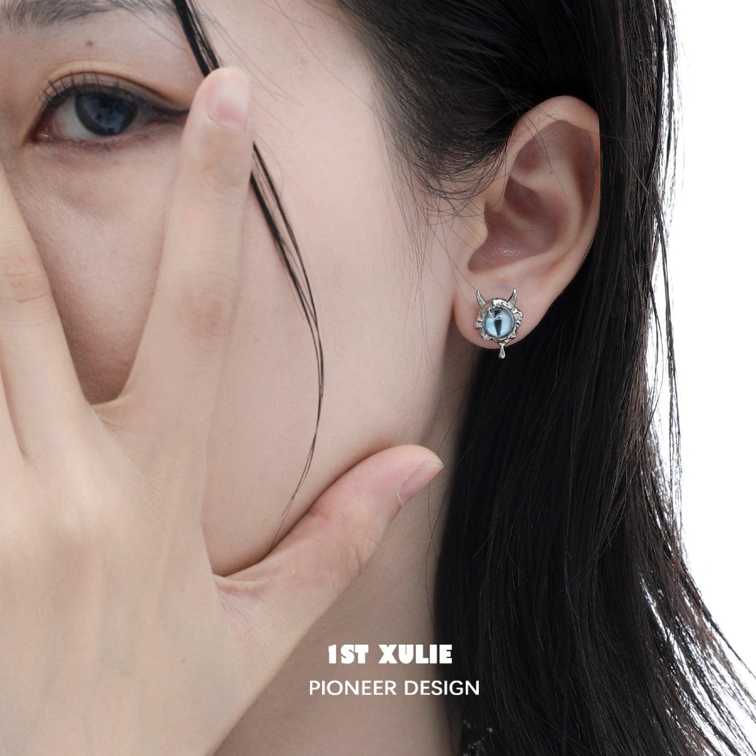 Little Demon 18k Platinum Plated S925 Sterling Silver Earrings - Hypoallergenic Fashion Ear Clips for Women - Perfect for Parties, Date Nights & Gothic Style Outfits