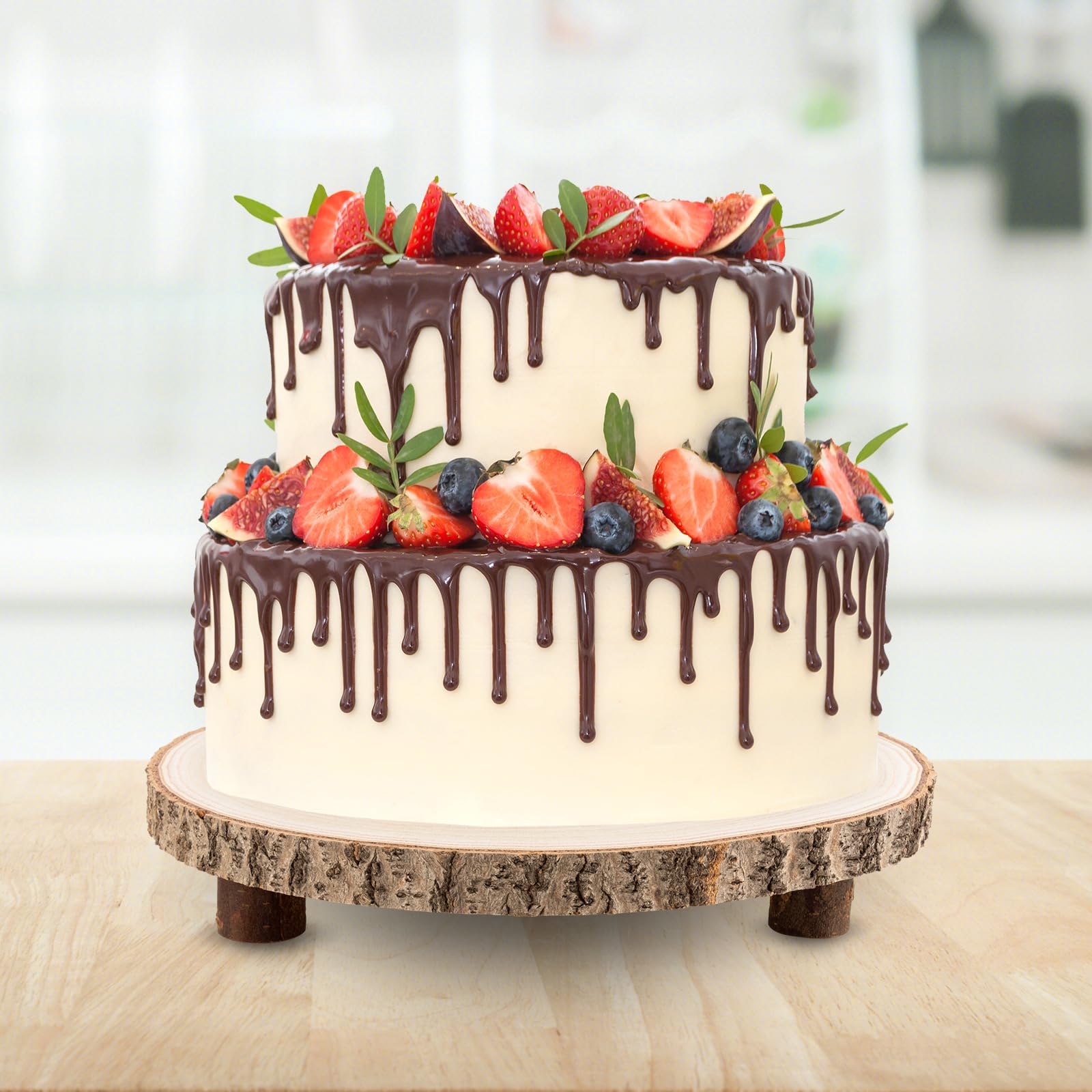 10-11 Inch Rustic Wood Cake Stand with Legs - Natural Wood Slice Dessert Stand for Wedding Centerpieces, Woodland Themed Parties, Birthday & Special Events - Perfect for Rustic Weddings, Baby Showers & Farmhouse Decor