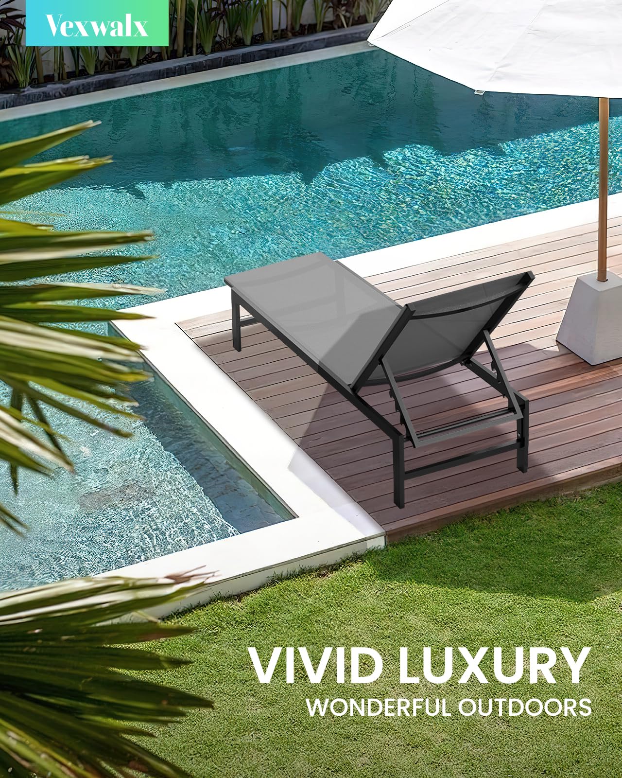 5-Position Reclining Aluminum Outdoor Lounge Chair for Poolside, Backyard, Deck & Lawn - Durable Patio Chaise Lounge in Dark Gray - Perfect for Sunbathing, Relaxing & Outdoor Lounging