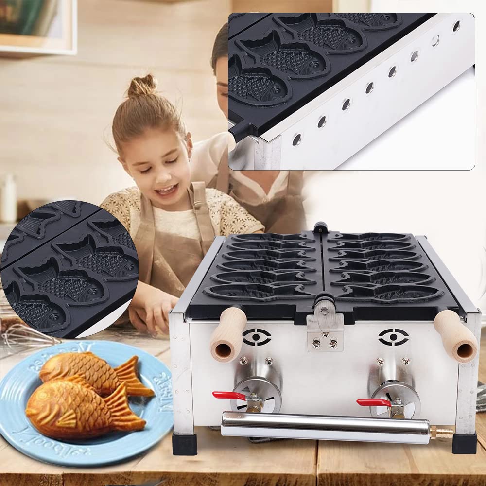 **Commercial Non-Stick LPG Taiyaki Maker – 6-Grid Fish-Shaped Waffle Machine for Restaurants, Snack Bars & Sidewalk Vendors | Perfect for Street Food, Desserts & Bubble Tea Shops**