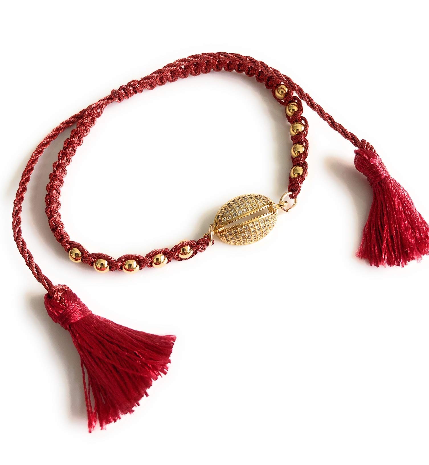 Adjustable Red Tassel Cowrie Shell Bracelet for Women - Boho Beach Jewelry for Summer Vacation & Festival Fashion Accessories