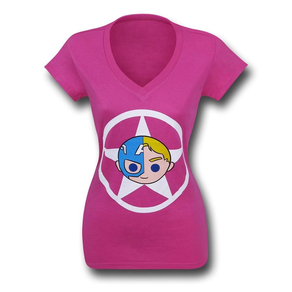 Captain America Women's V-Neck T-Shirt - Marvel Superhero Graphic Tee for Casual Wear & Cosplay | Perfect for Comic Con, Movie Nights & Avengers Fans