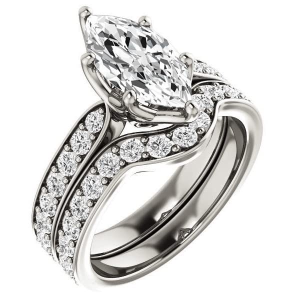 3 CT Marquise Cut Colorless Moissanite Engagement Ring Set - Vintage Wedding Band, Solitaire Halo Bridal Jewelry - Perfect for Proposals, Anniversaries & Special Occasions (Available in Gold & Silver)