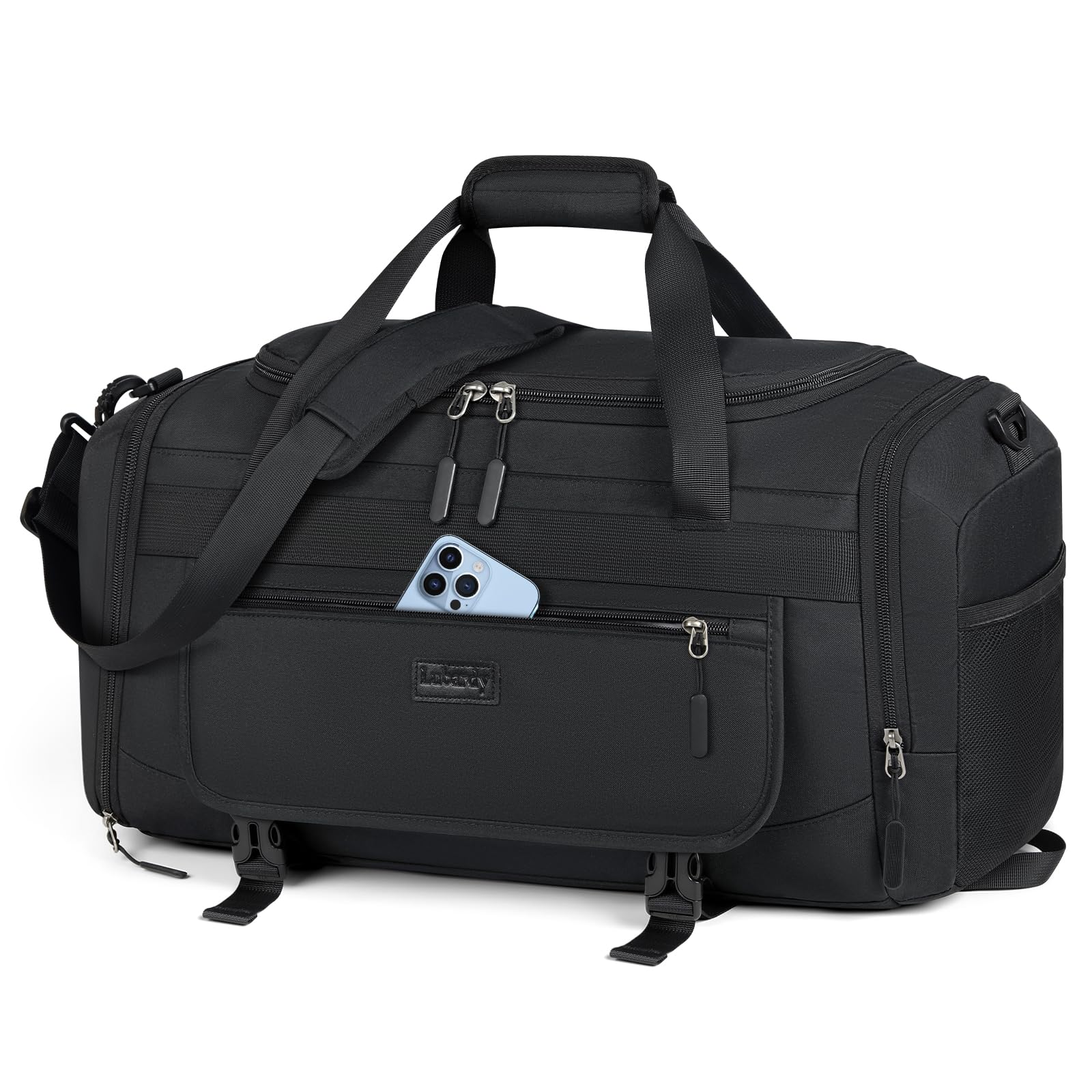 IGOLUMON 55L Gym Bag for Men & Women - Water Resistant Sports Duffel Bag with Shoe Compartment & Wet Pocket - Lightweight Travel Duffle for Gym, Workout, Weekend Trips & Overnight Stay - Black