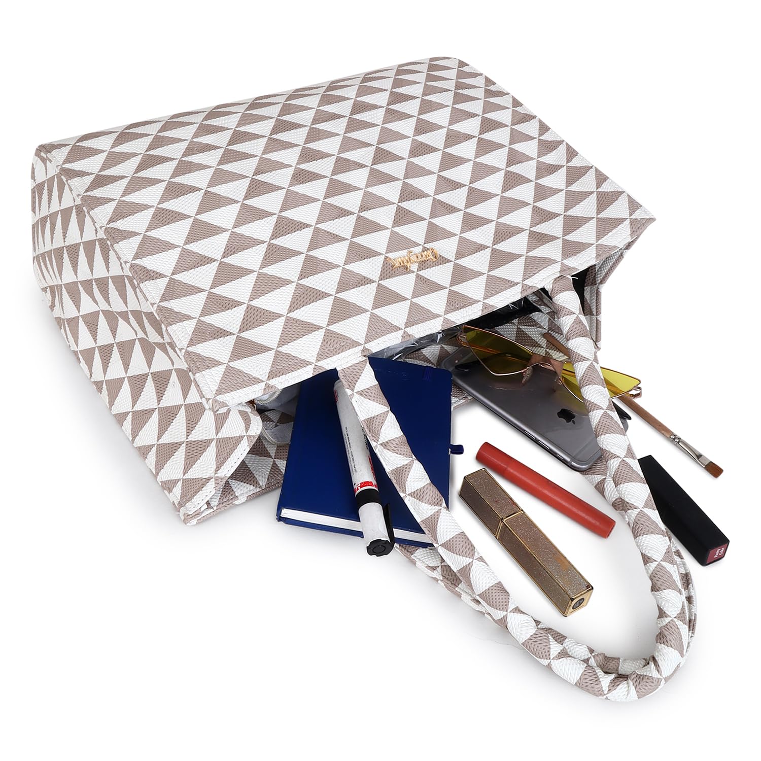 Stylish Spacious Tote Handbag for Women - Geometric Embossed Shoulder Bag - Perfect for Work, Travel & Shopping