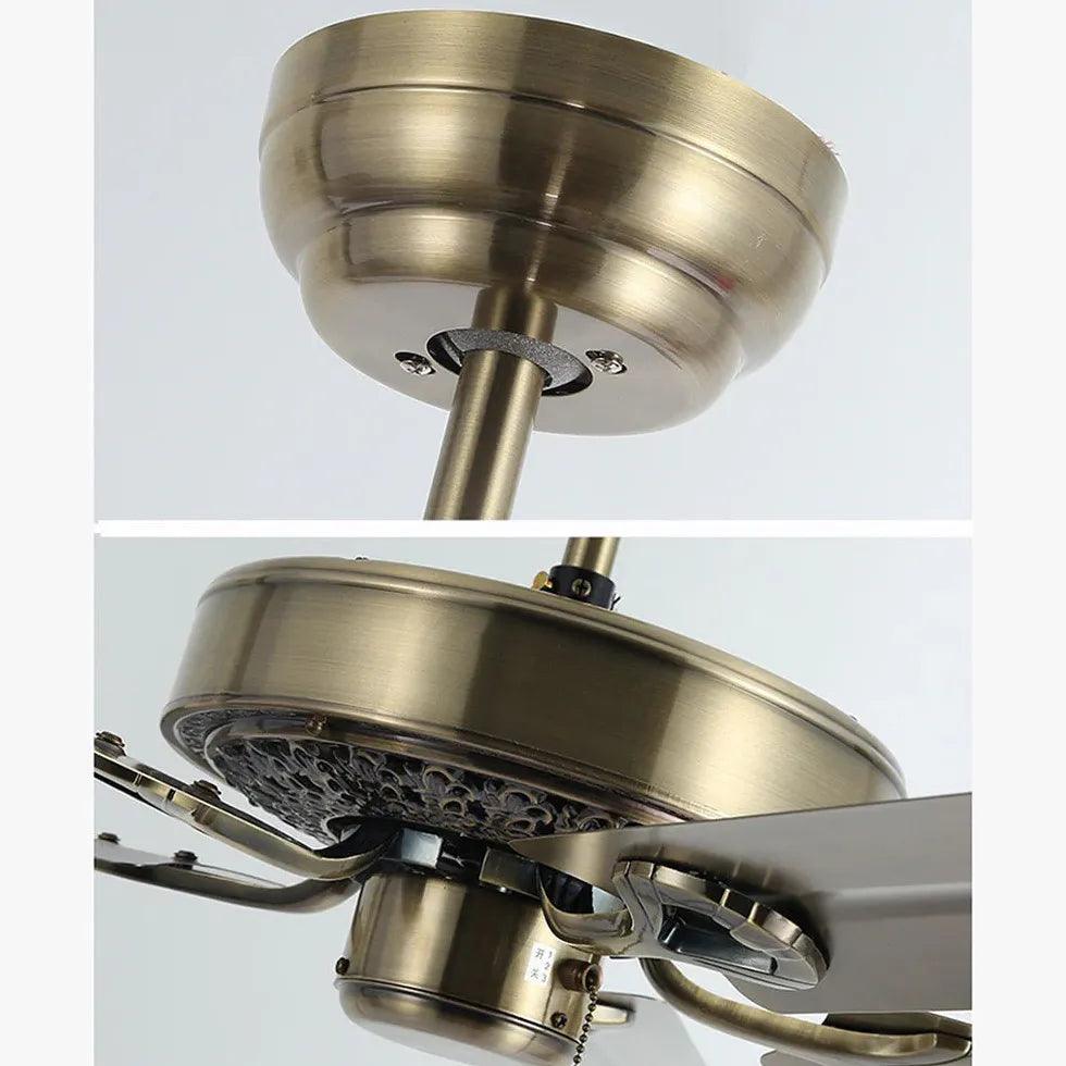5-Blade Industrial Ceiling Fan with Brass Finish - Vintage Zipper Style Design for Home, Office, Warehouse & Restaurant Cooling