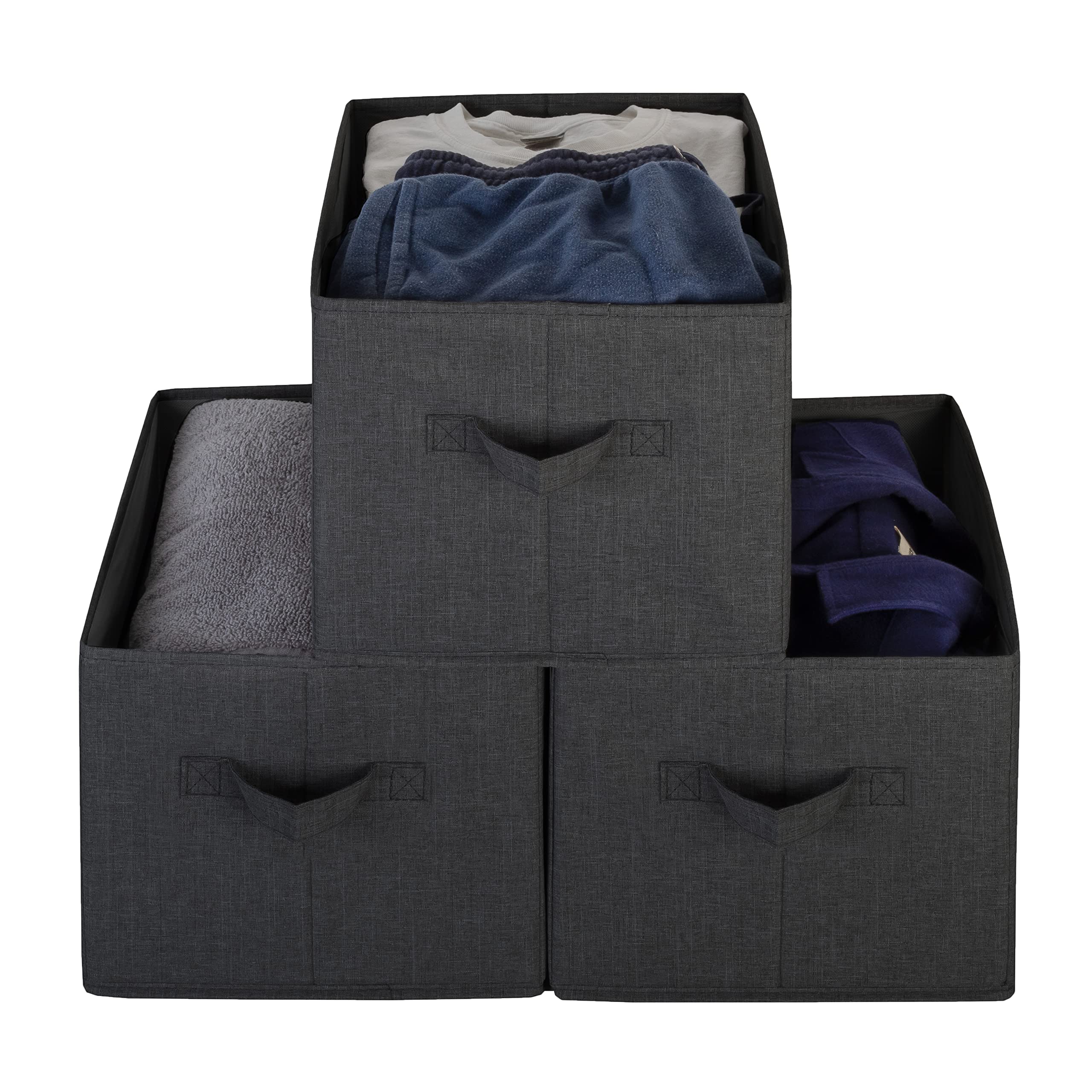Pomatree 4-Pack Large Foldable Storage Baskets - Sturdy Fabric Organizer Bins for Home, Nursery, Closet & Shelf Organization - Black Storage Cubes | Perfect for Toys, Blankets & Home Decor Storage