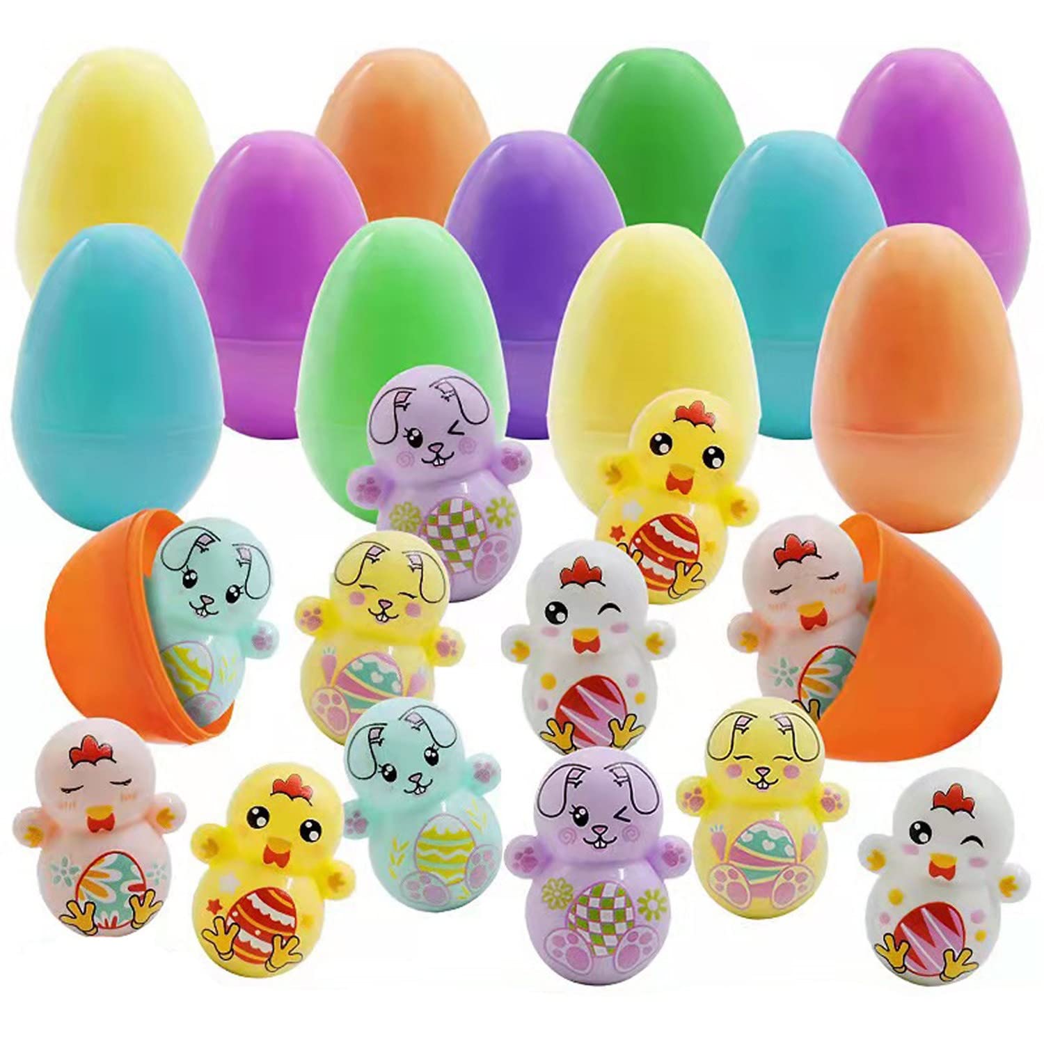 12 Pack Prefilled Easter Eggs with Animal Toys - 2.5 Inch Plastic Easter Eggs for Easter Egg Hunts, Basket Stuffers & Party Favors - Perfect for Easter Celebrations, Kids' Activities & Spring Festivities