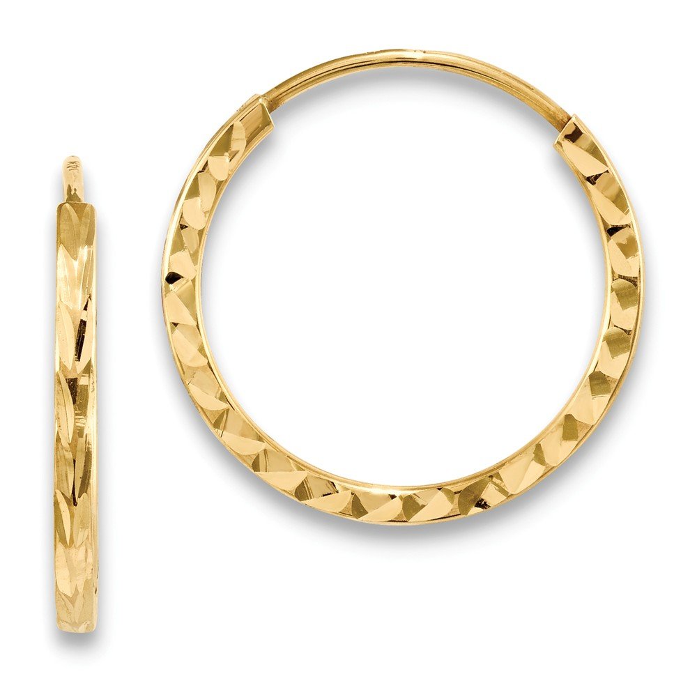 14K Yellow Gold Diamond-Cut Square Tube Endless Hoop Earrings 17mm - Elegant & Timeless Jewelry for Women, Perfect for Everyday Wear, Parties & Special Occasions