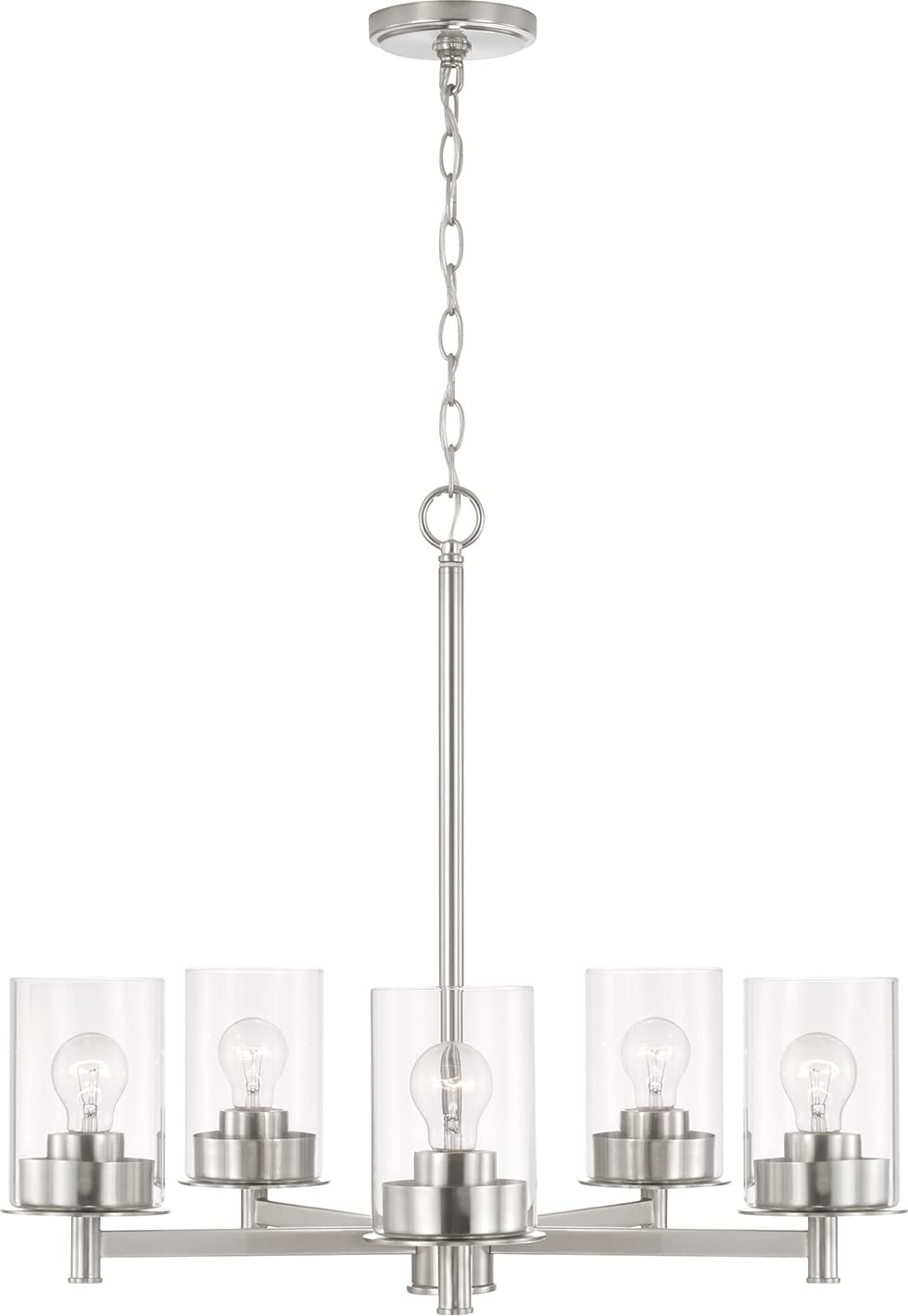 HomePlace Lighting 446851BN-532 5-Light Round Chandelier with Clear Glass, 500W Brushed Nickel Finish - 24