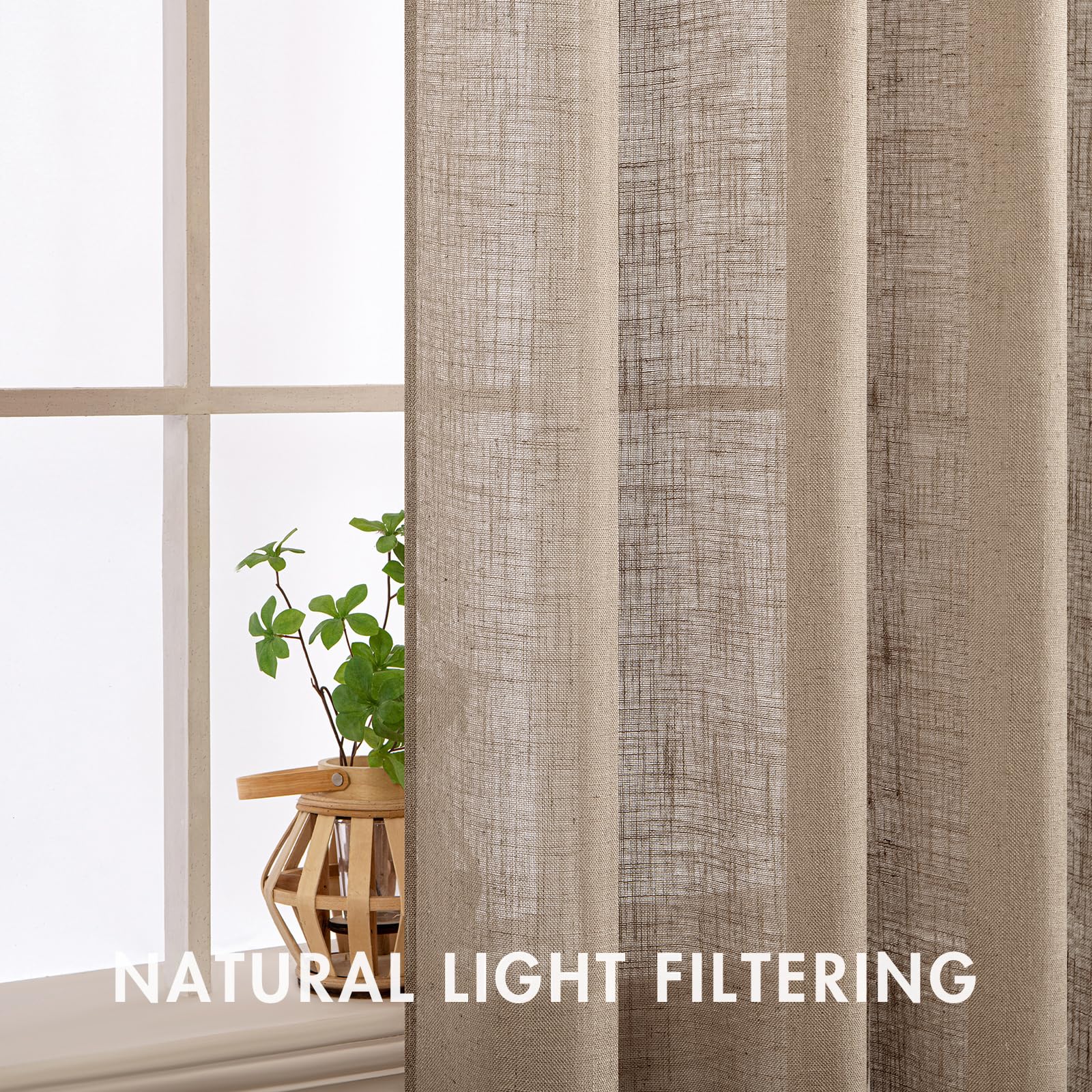 MIULEE Semi-Sheer Cafe Curtains 30 Inch Length - Rustic Linen Kitchen Window Curtains for Over Sink, Bathroom & Basement - Rod Pocket Tier Curtains 2 Panels (26x30 Inches, Taupe) - Perfect for Farmhouse, Cottage & Country Style Homes